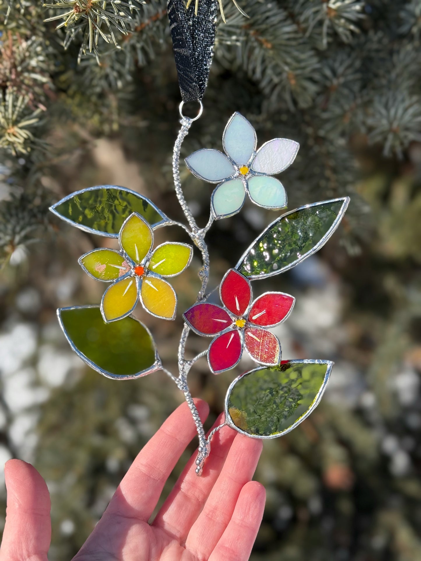 Forget Me Not Artisan Warm Gradient Stained Glass Suncatcher Wall Decor ready