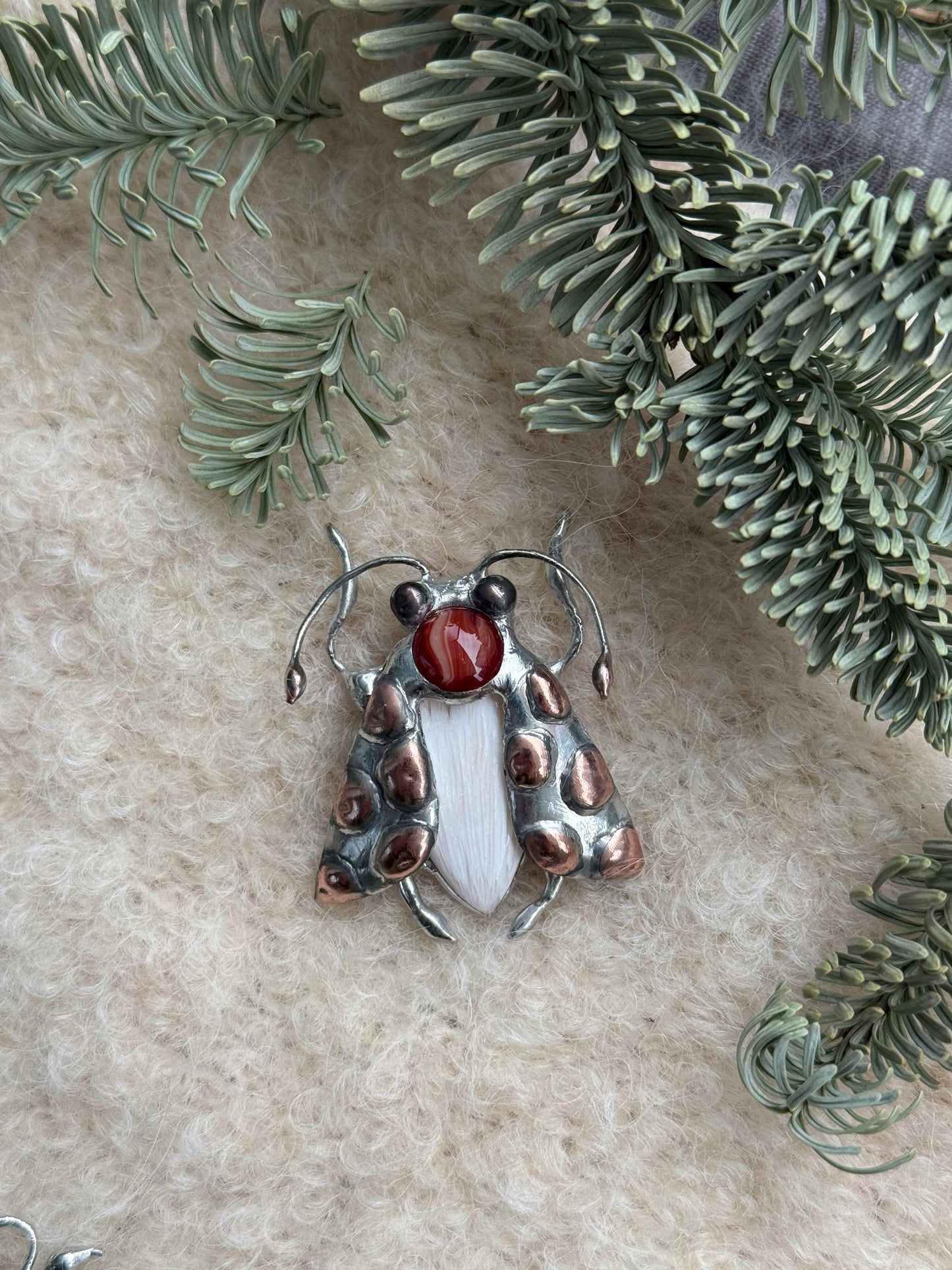 Brooch Tiger Moth with Palm Stone & Fused Glass, Gemstone Jewelry stone new
