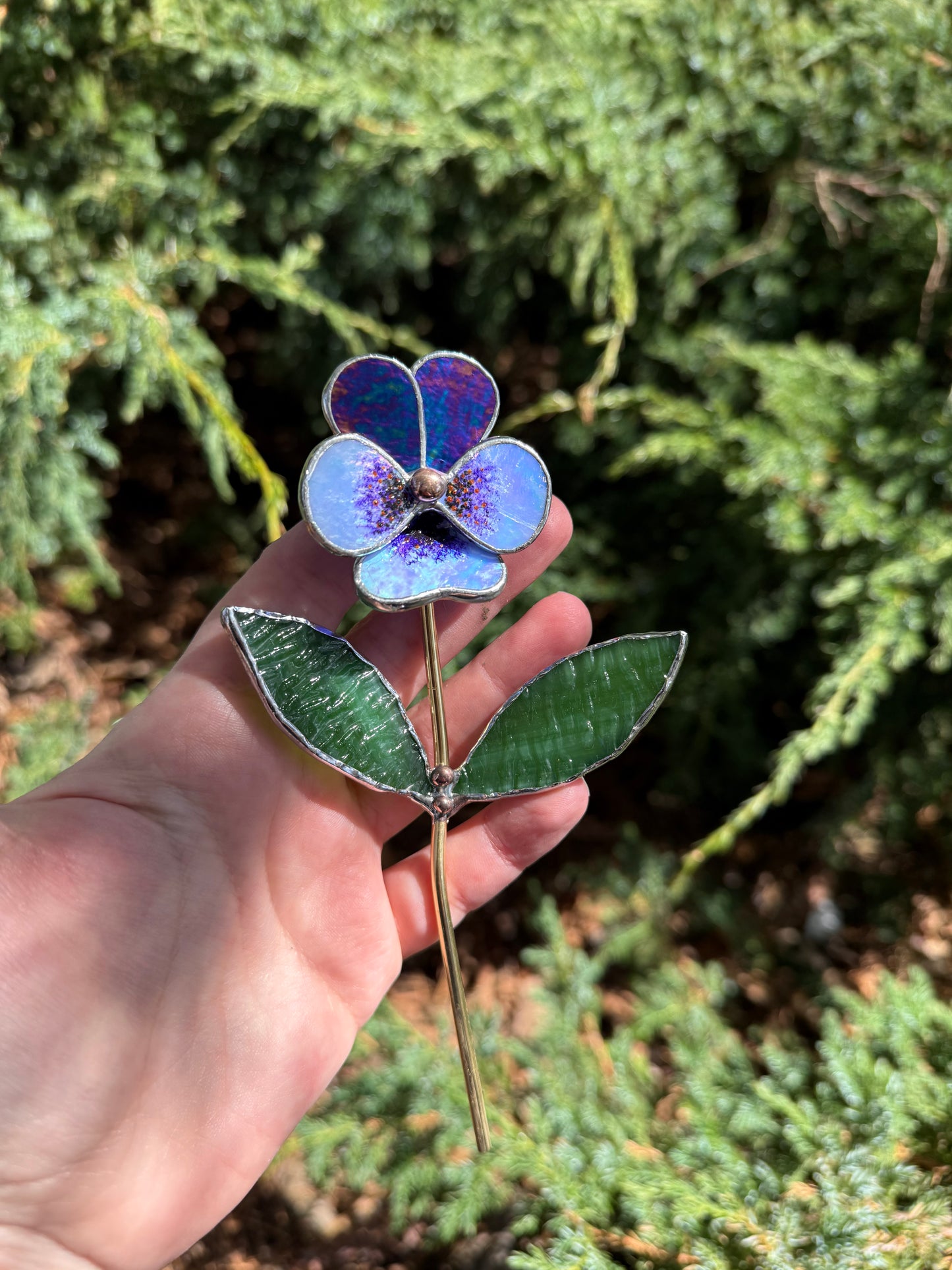 CHOOSE COLOR Pansy Flower Stake for a Plant Pot Stained Glass Handmade