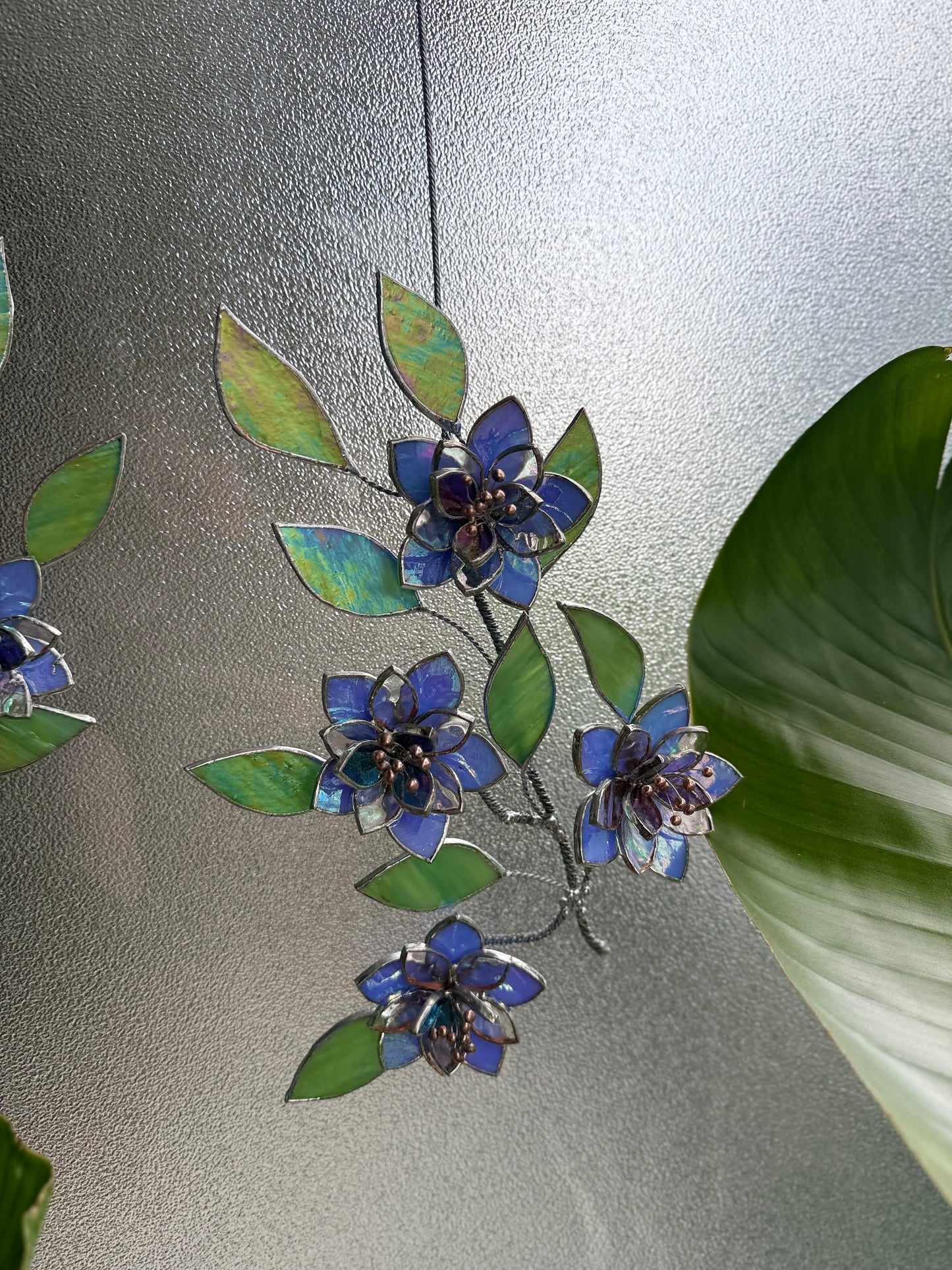 .Blue wildflowers Stained glass, Wall Decor, Glass Suncatcher Wall Decor ready