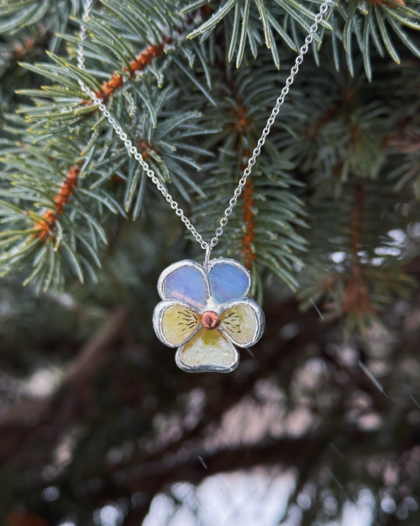 " . CHOOSE COLOR “NECKLACE Pansy flower” Stained glass tropical flower 3D, art jewelry