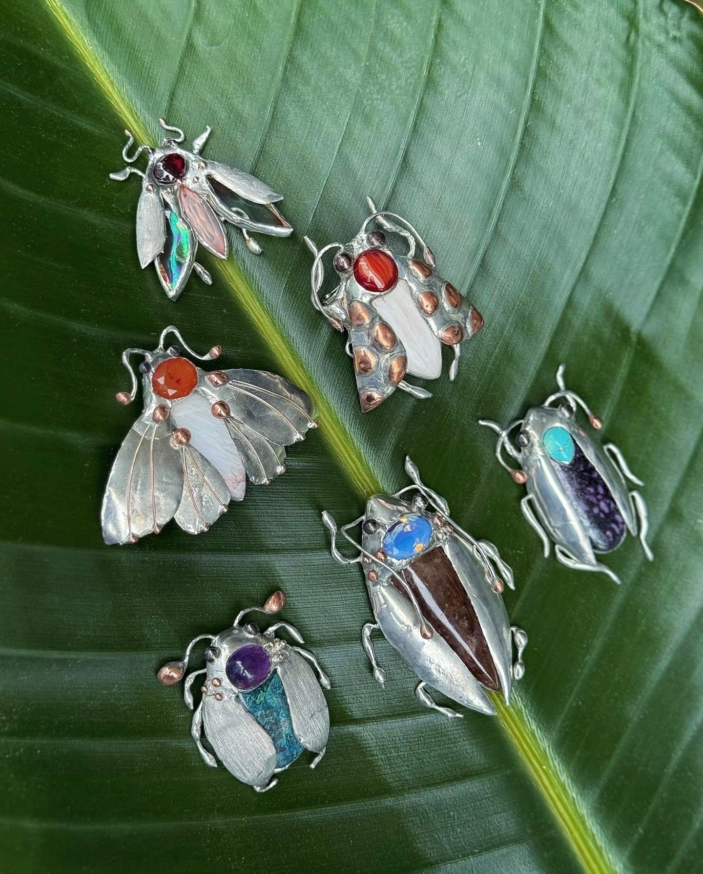 CHOOSE INSECT Brooch or Necklace Beetle with Gemstones, Artisan Jewelry Bug
