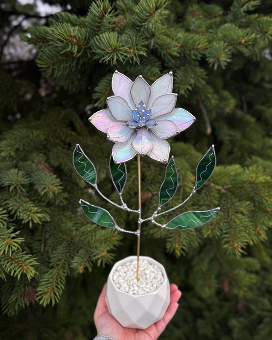 " . CHOOSE COLOR Lily flower with pot”, Stained glass tropical flower 3D, Sun catcher, Table plant, Garden stick, Outdoor and gardening decor