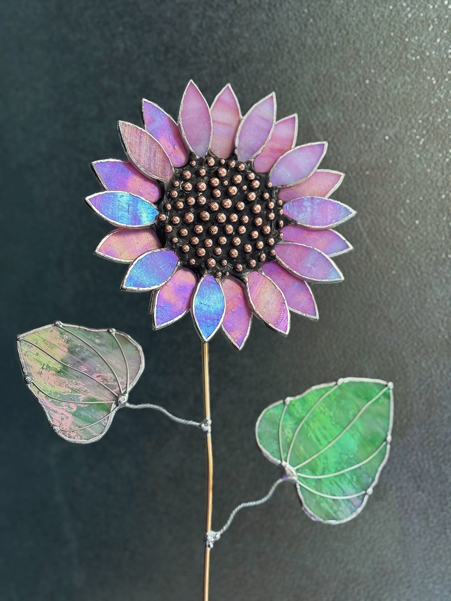 "  . Sunflower Delicate Pink irid ", stained glass tropical flower 3D, Sun catcher, Table plant decor, Garden stake, Outdoor and gardening, wedding Christmas gift