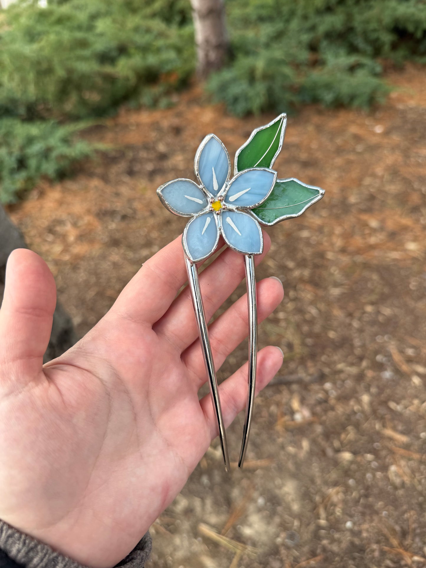 Hair Pin Stained Glass Forget Me Not Flower CHOOSE COLOR Handmade Accessories