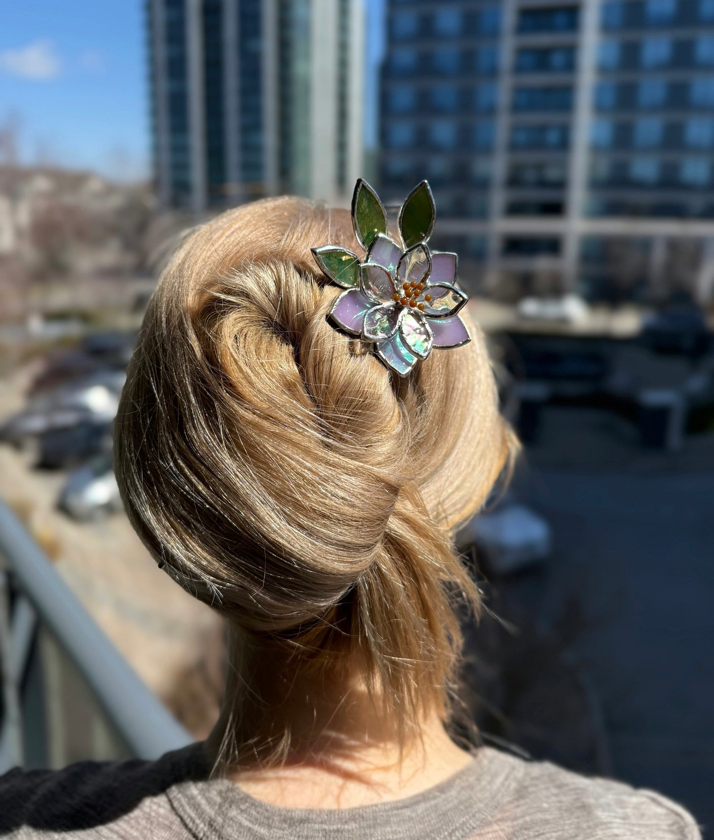 Hair Pin Stained Glass Lotus Flower CHOOSE COLOR Handmade Accessories