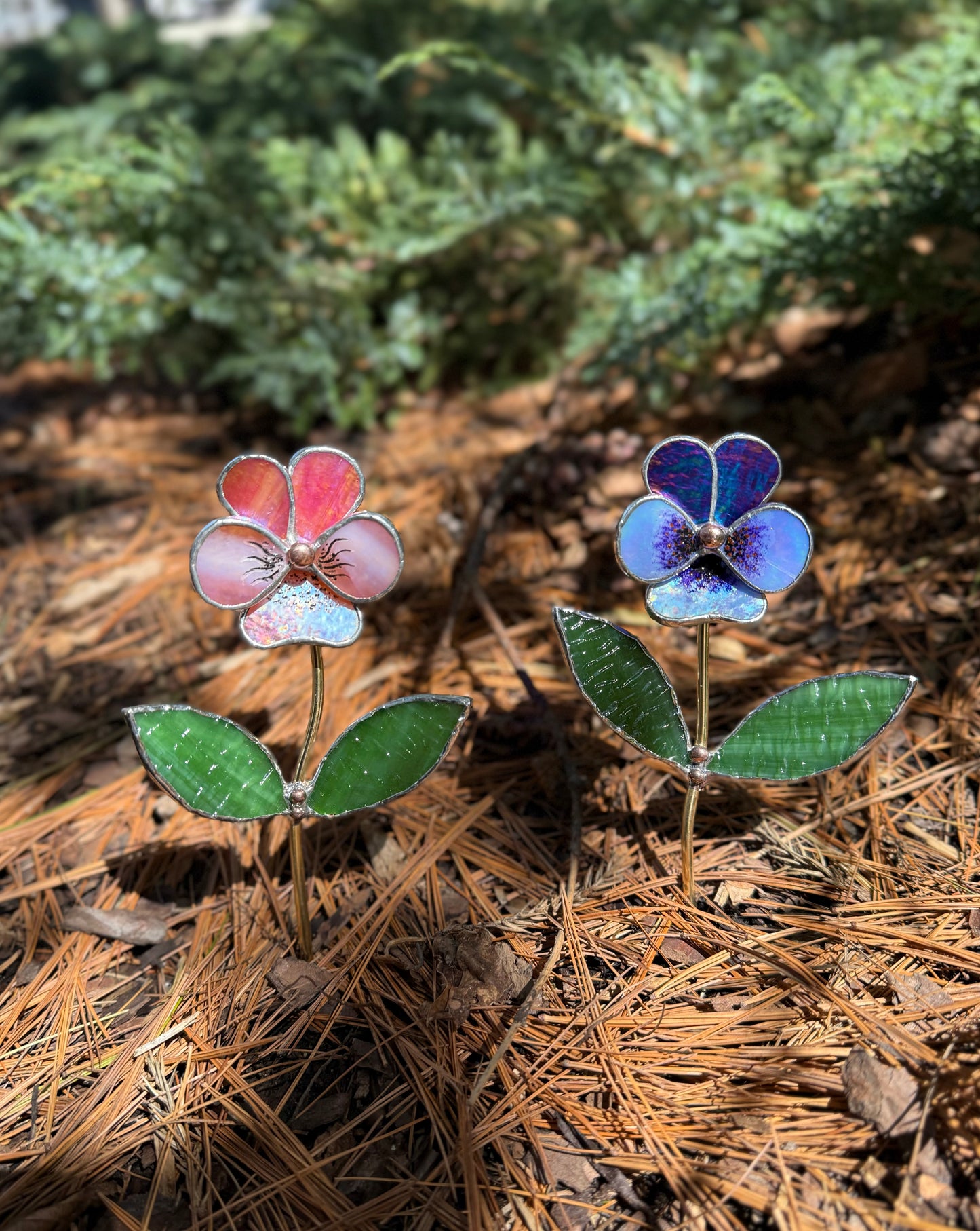 CHOOSE COLOR Pansy Flower Stake for a Plant Pot Stained Glass Handmade