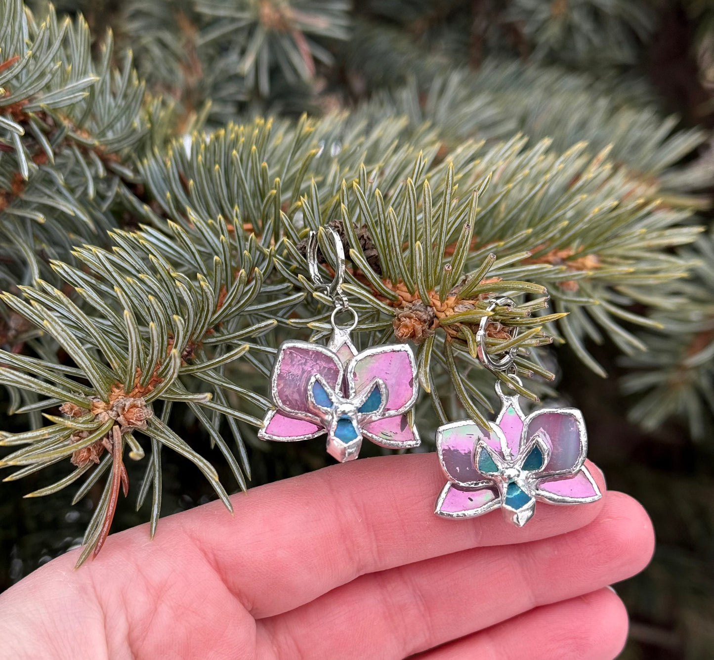 " . CHOOSE COLOR “EARRINGS Orchid flower” Stained glass tropical flower 3D, art jewelry