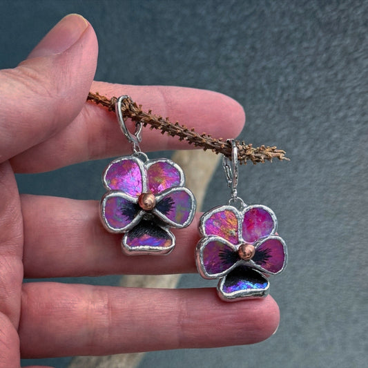 CHOOSE COLOR Pansy Earrings Handcrafted Stained glass Botanical Jewelry