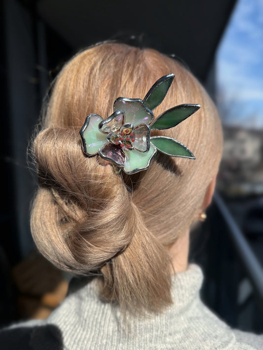 .Hair Pin Stained Glass Peony Flower CHOOSE COLOR Handmade Accessories