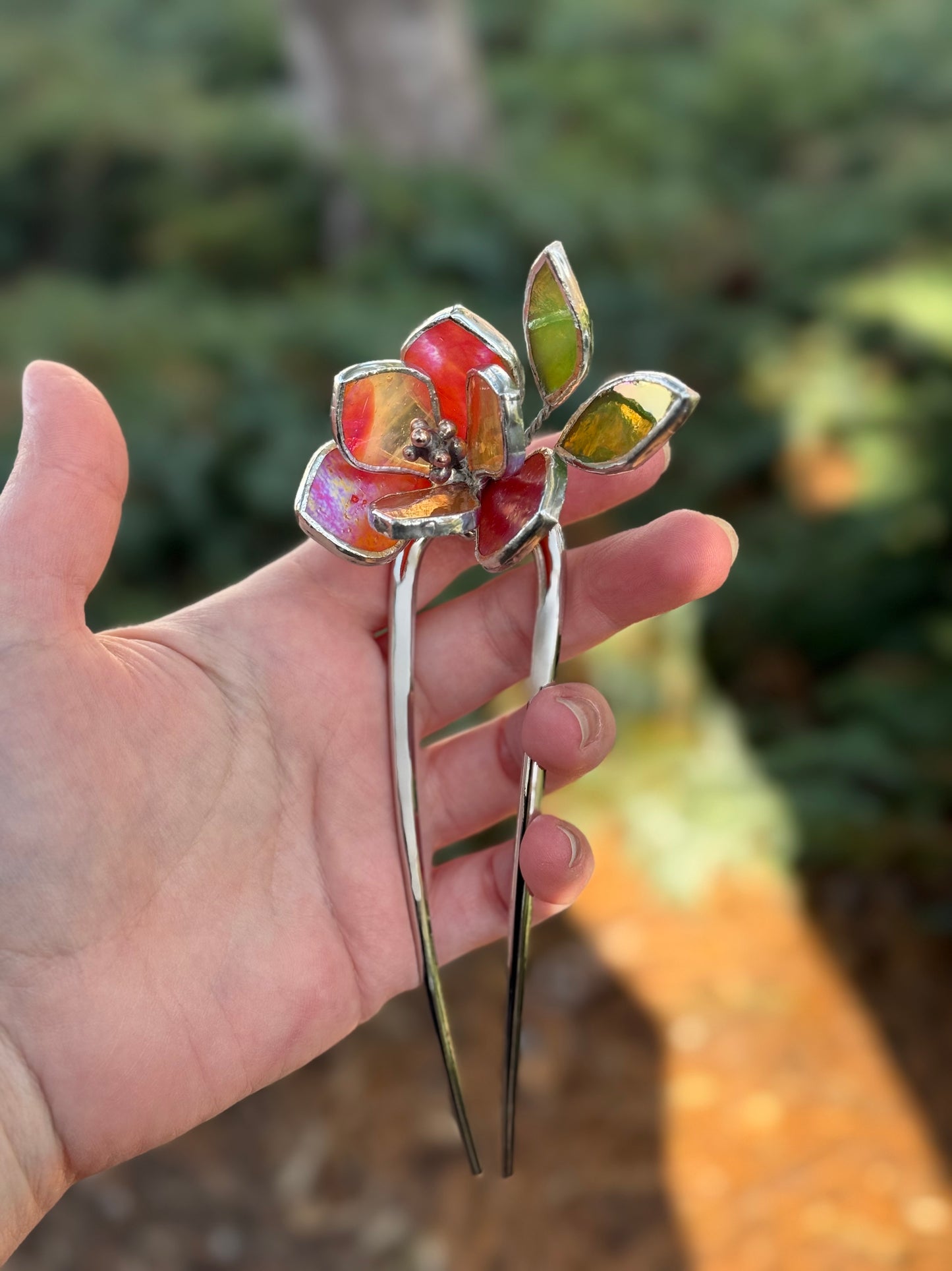 Hair Pin Stained Glass Magnolia Flower CHOOSE COLOR Handmade Floral Accessories