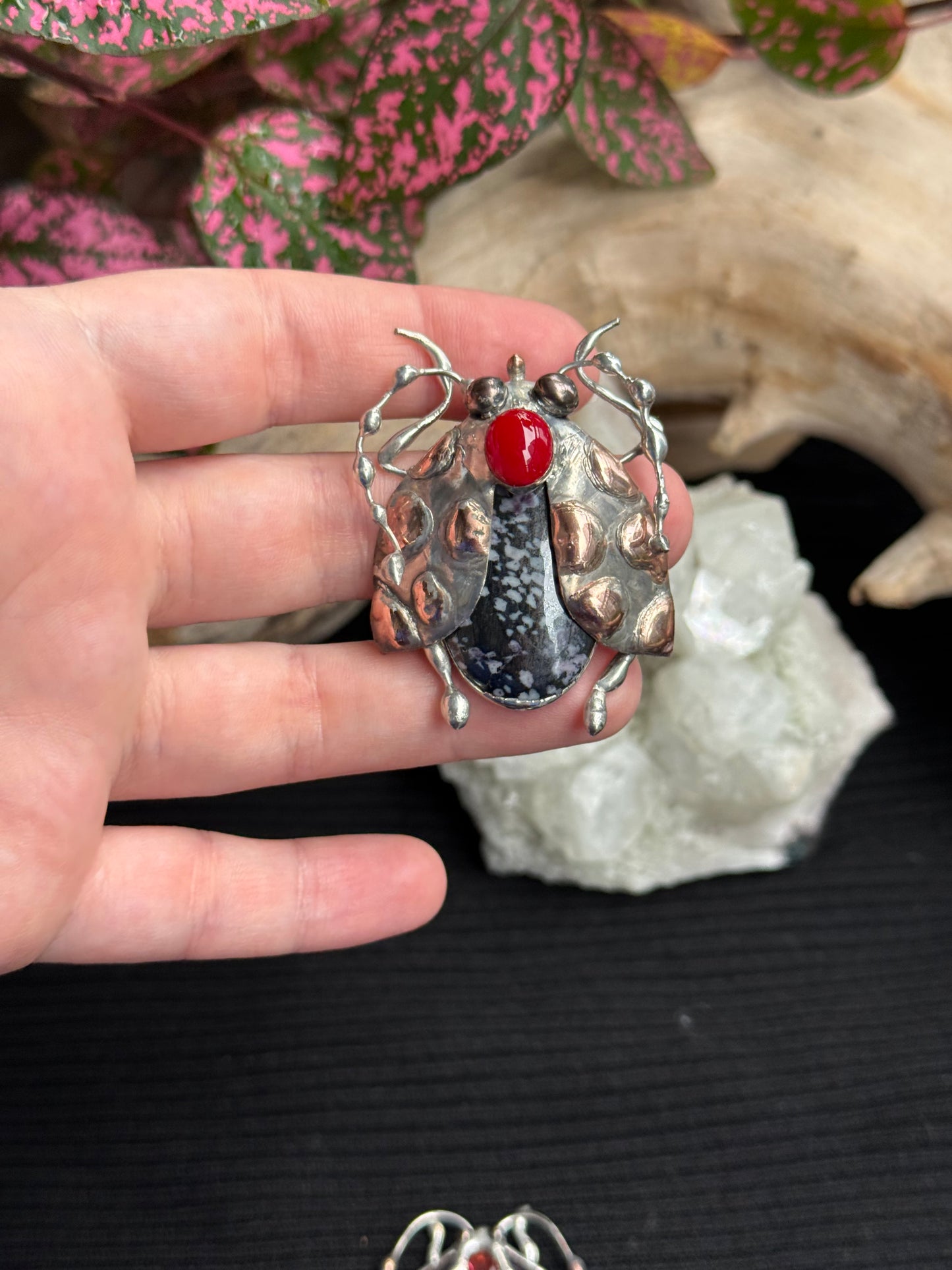 CHOOSE INSECT Brooch or Necklace Beetle with Gemstones, Artisan Jewelry Bug