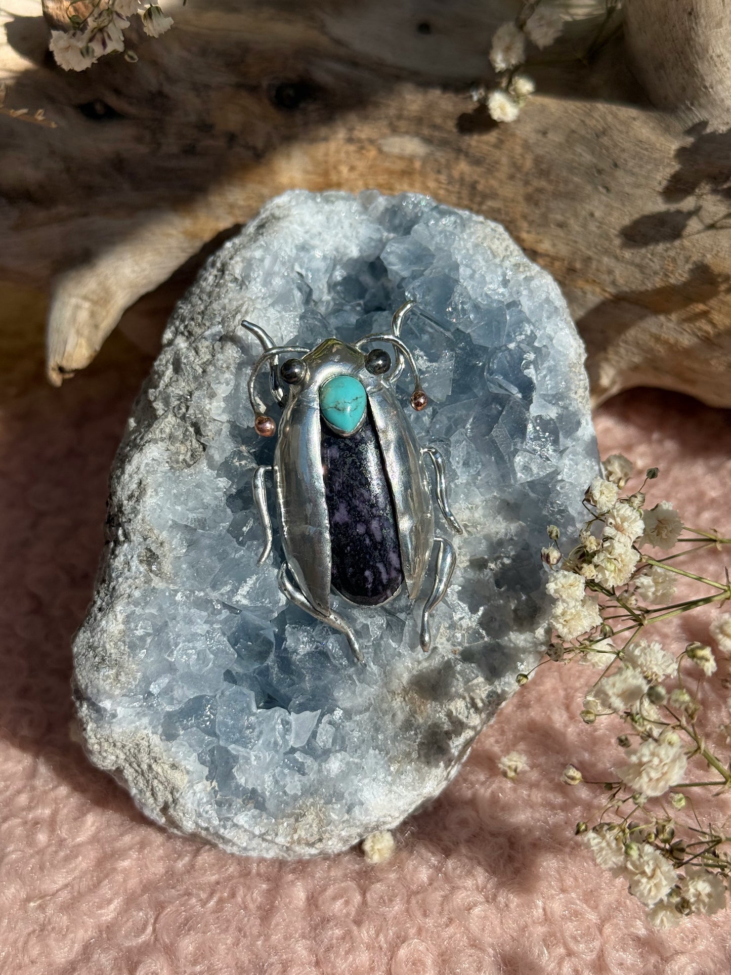 CHOOSE INSECT Brooch or Necklace Beetle with Gemstones, Artisan Jewelry Bug