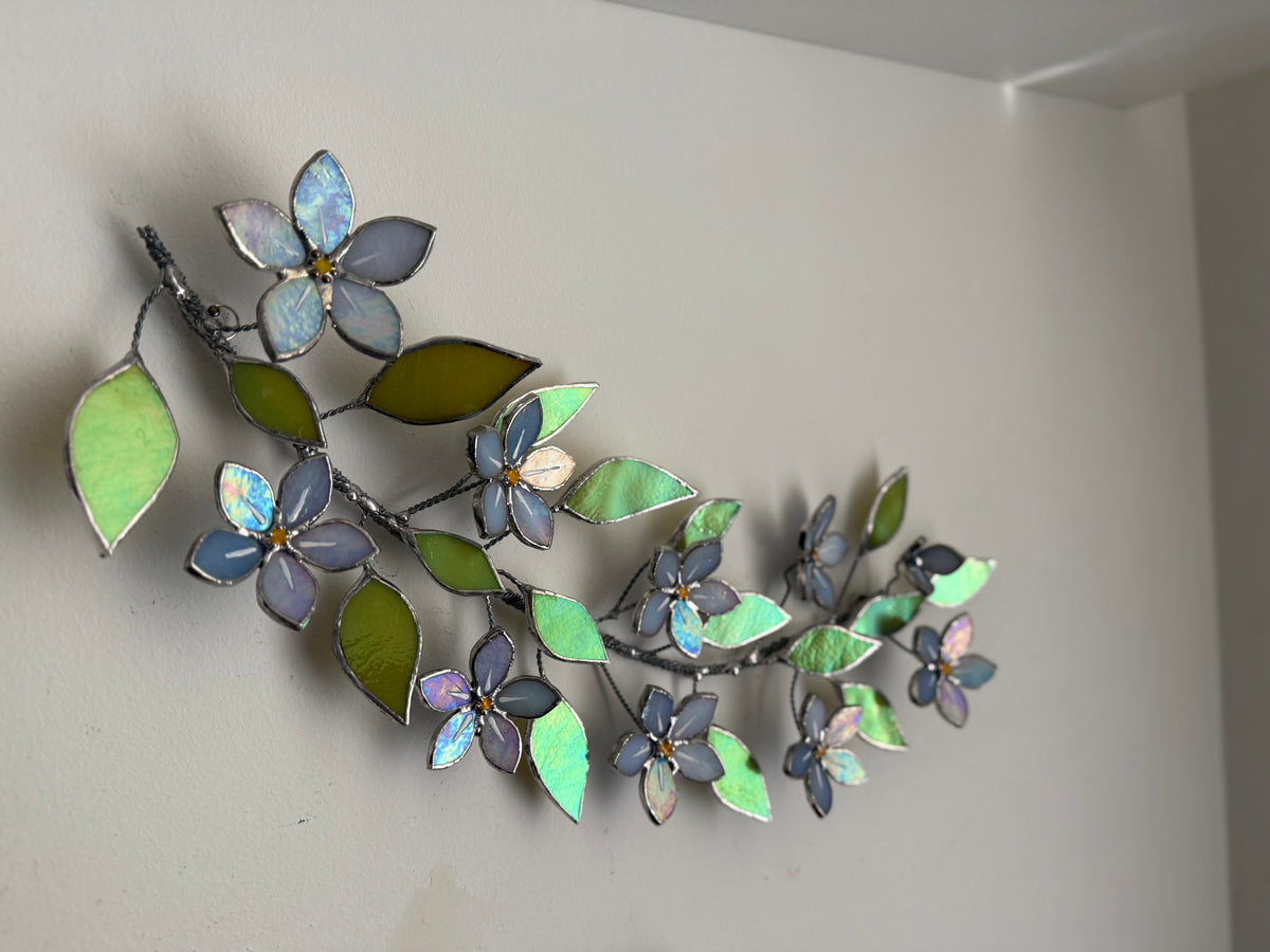 Forget Me Not Branch Stained Glass Wall Decor, Glass Suncatcher Wall Decor