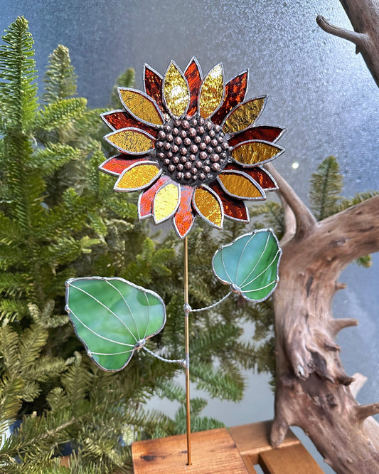 ".Sunflower" Stained glass flower Golden ExtraSparcling, tropical flower 3D plant, Sun catcher, Table decor, Wedding Gift, Mother’s Day