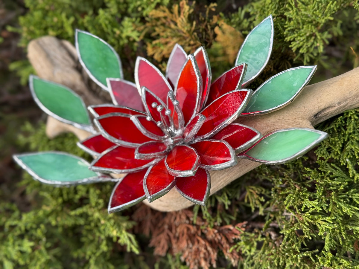 Fire Flower Stained Glass Driftwood Wall Decor Suncatcher