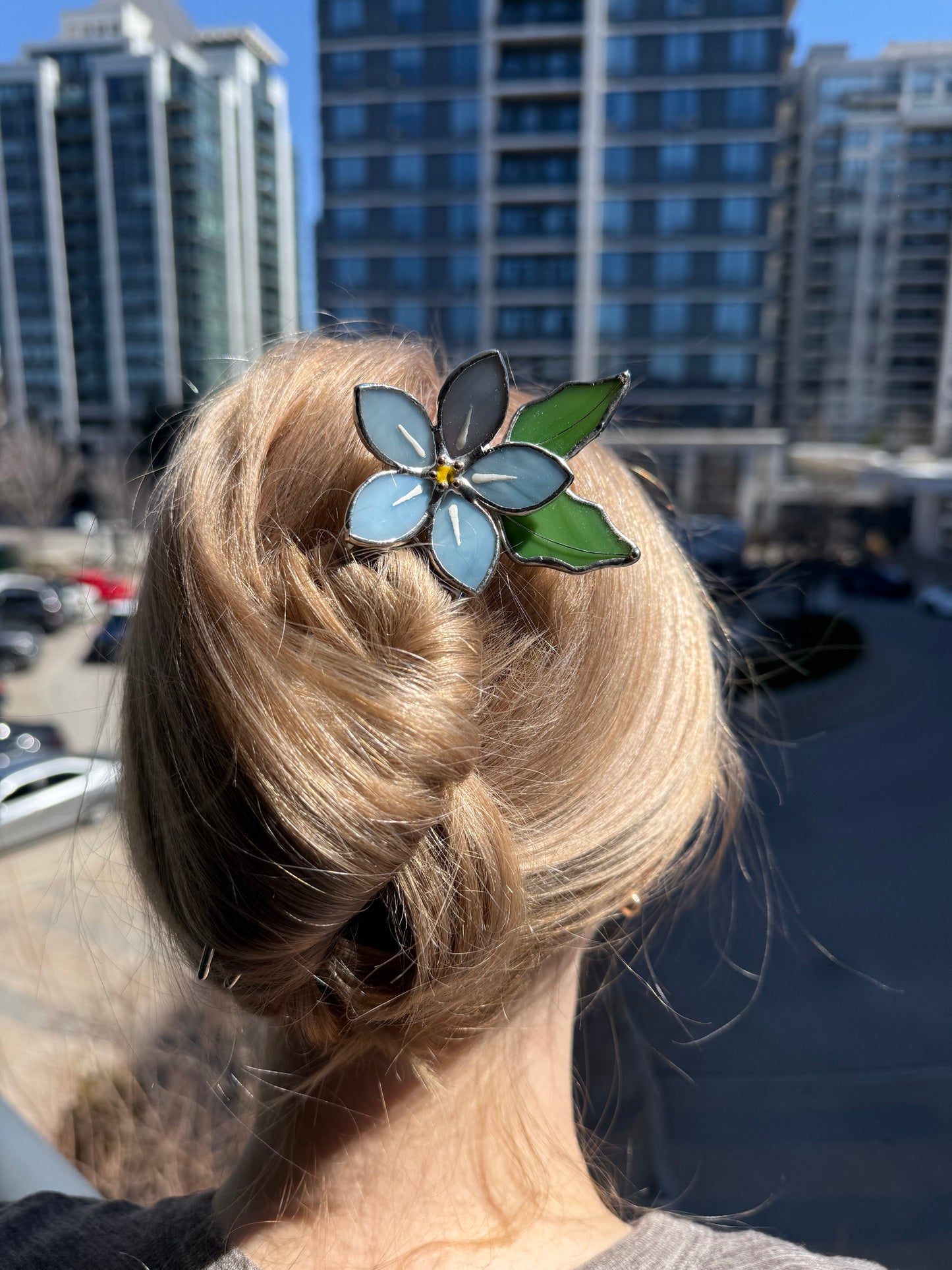 Hair Pin Stained Glass Forget Me Not Flower CHOOSE COLOR Handmade Accessories