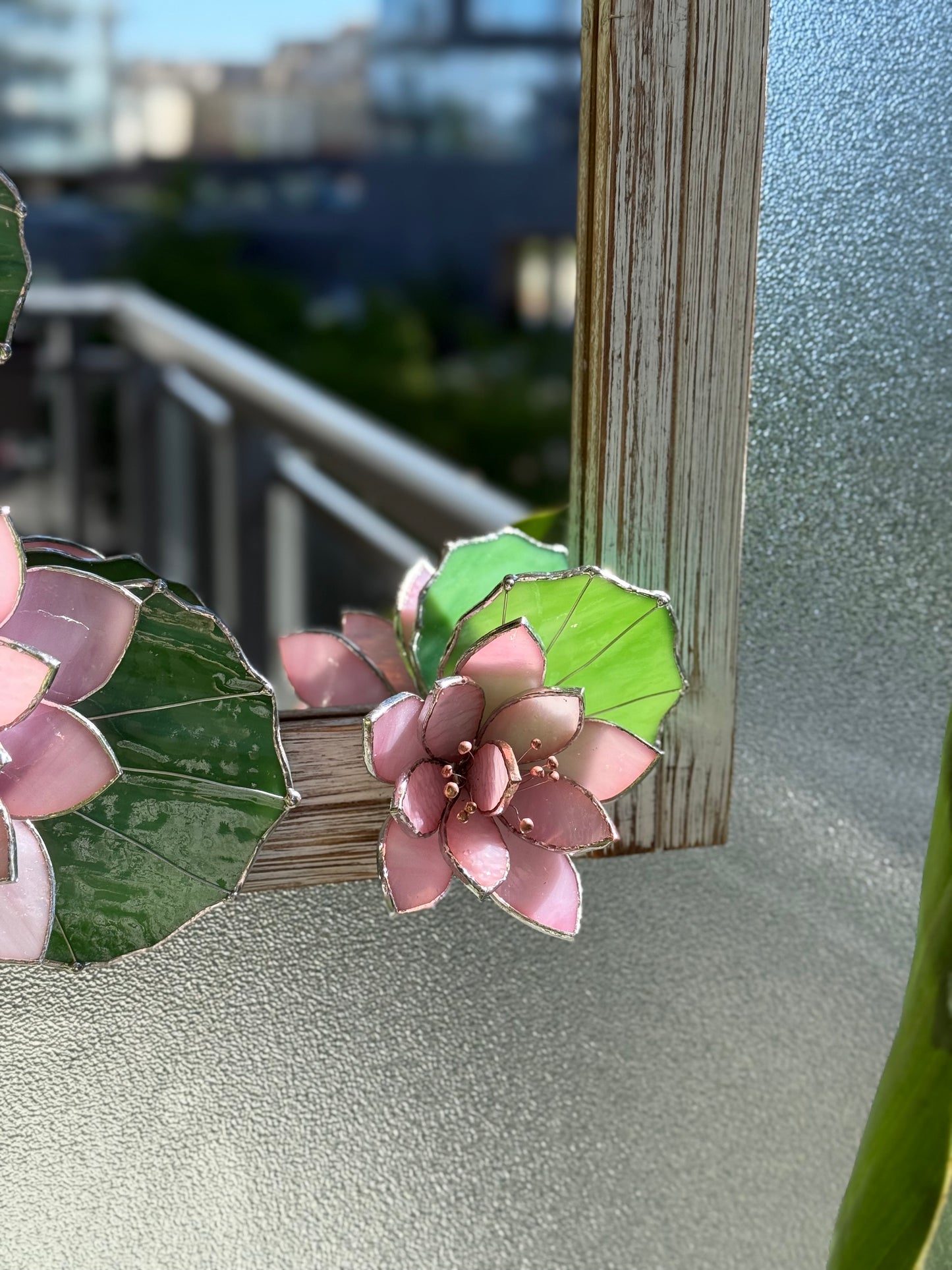 .Beautiful Lotus Stained glass Wall Mirror, 3D Botanical Floral Art ready