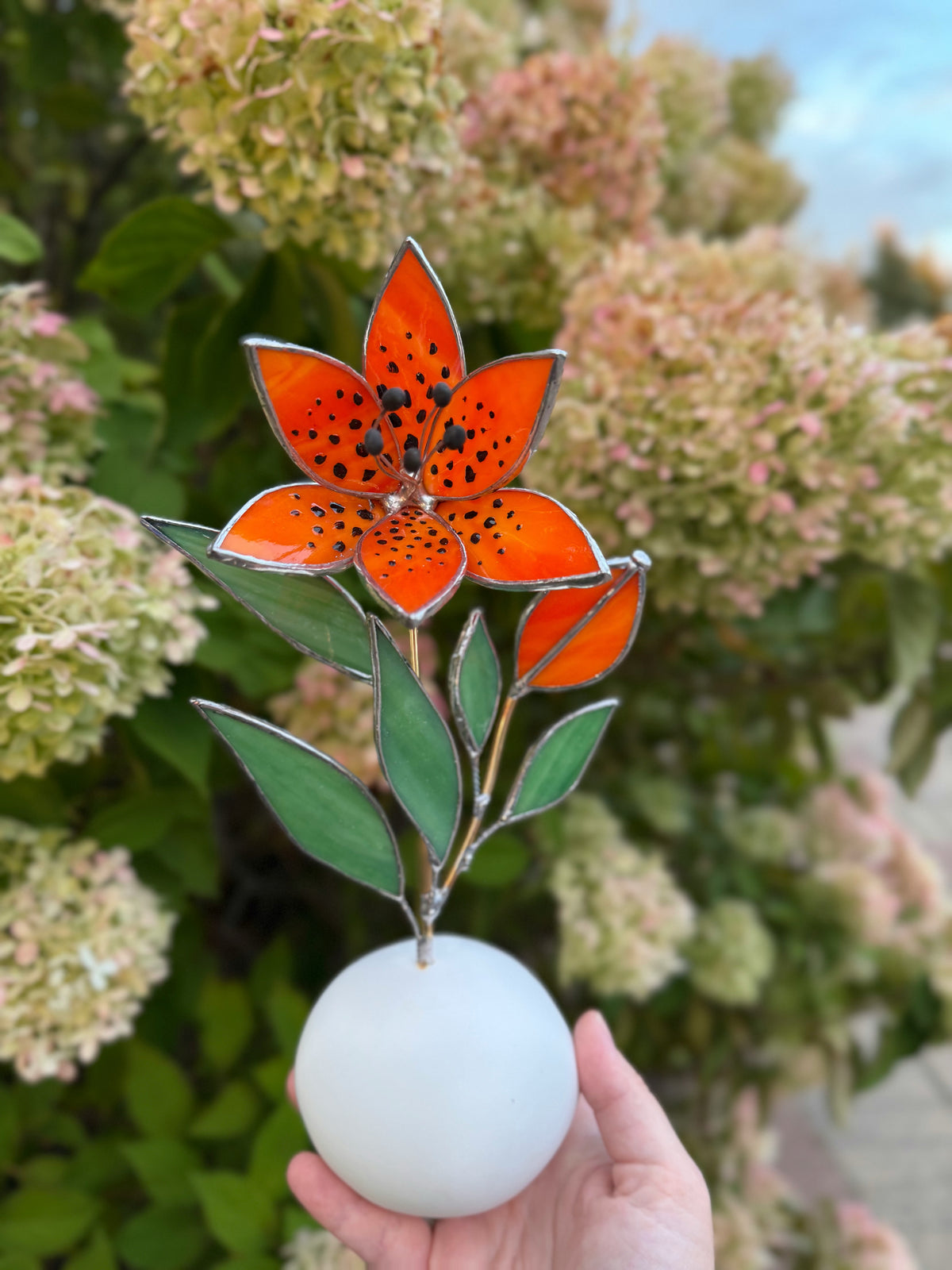 Tiger Lily with bud, Stained Glass Botanical Art, Modern Decor