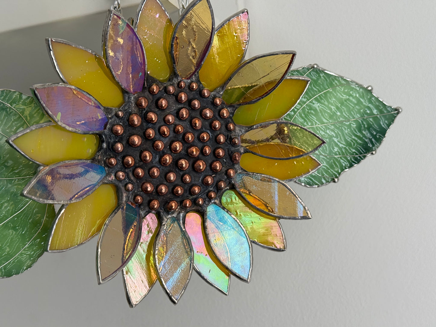 .Bright Yellow Sunflower Stained Glass Sun catcher, Wall Art Decor ready