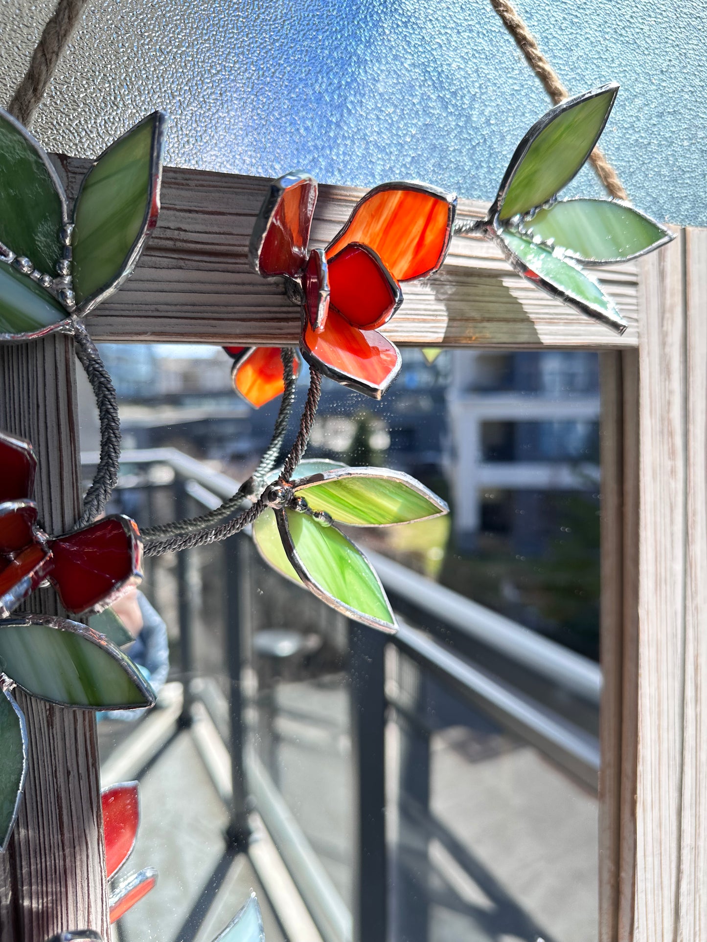 " .Flower Mirror Ruby Red Magnolia, Stained glass Wedding Wall Decor, Christmas gift, Suncatcher