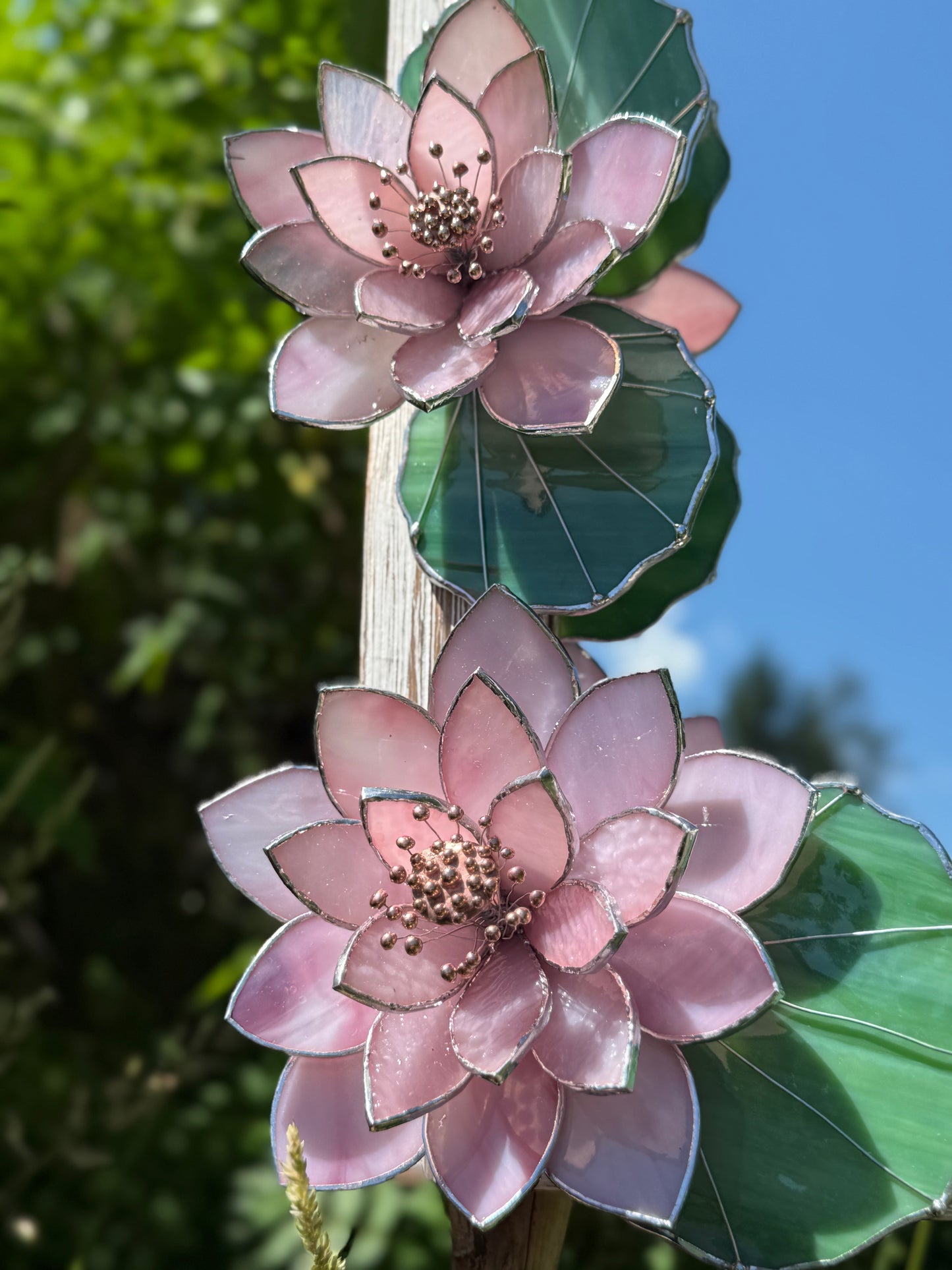 .Beautiful Lotus Stained glass Wall Mirror, 3D Botanical Floral Art ready