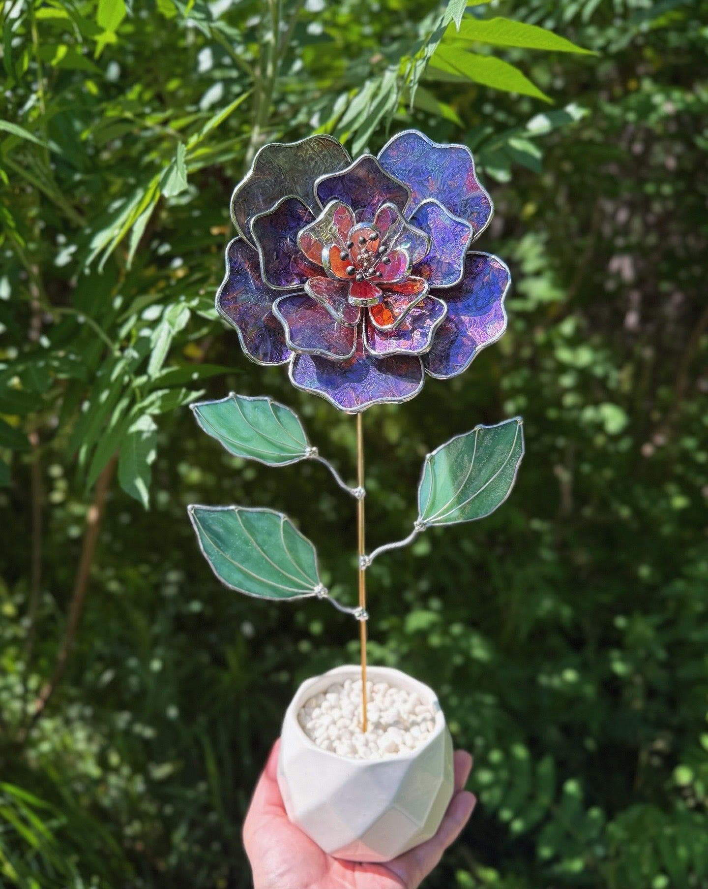 .Multicolor Peony Stained glass flower 3D Botanical Table Plant Decor new ready