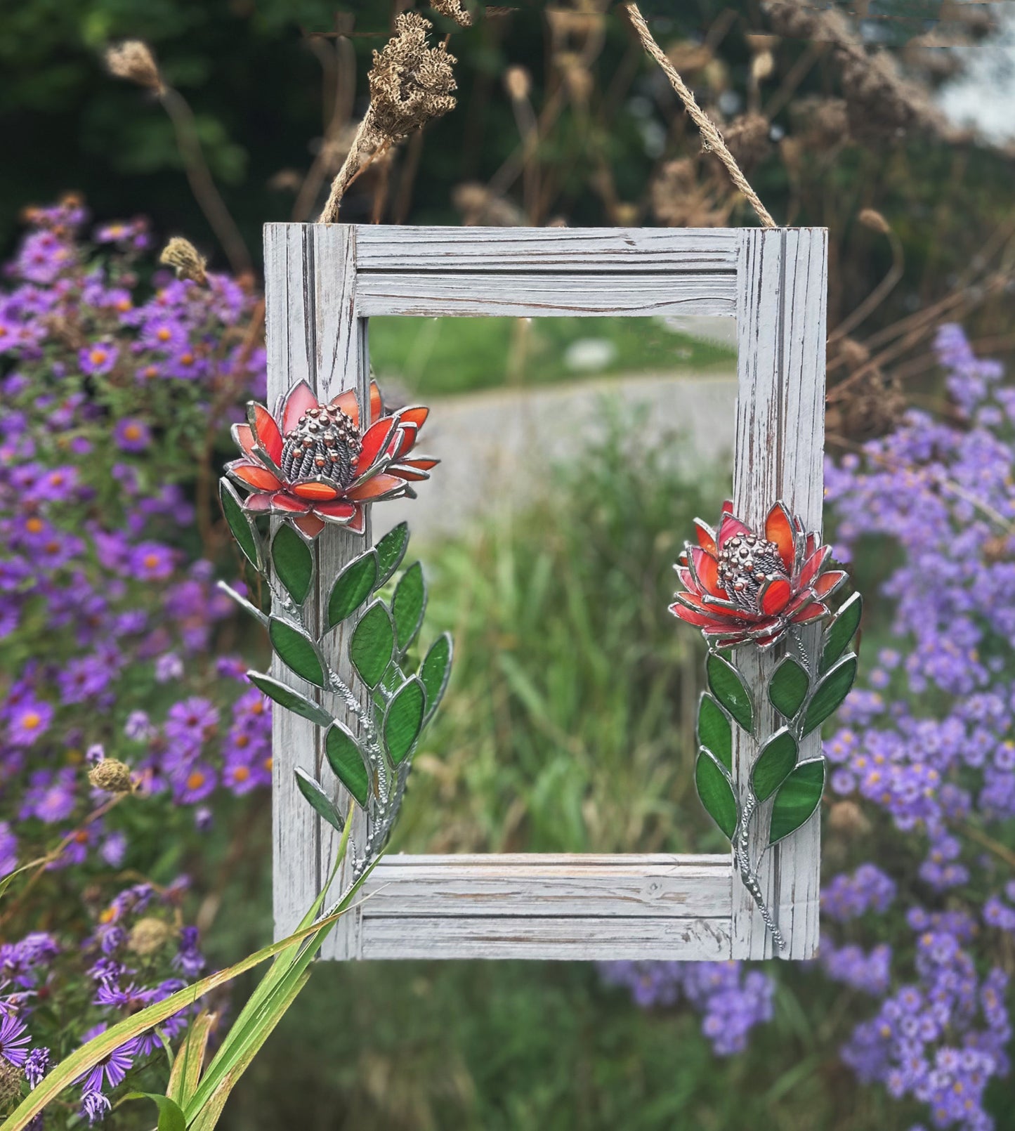 " . Protea Flower Mirror, Stained glass Wedding Wall Decor, Christmas gift, Suncatcher