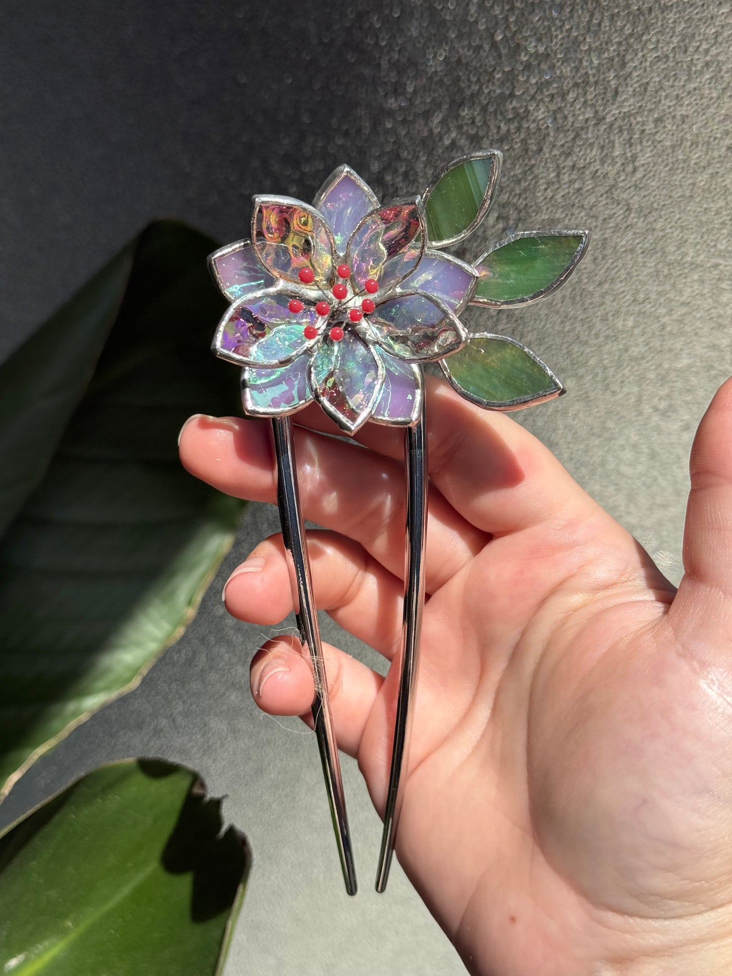 Hair Pin Stained Glass Lotus Flower CHOOSE COLOR Handmade Accessories