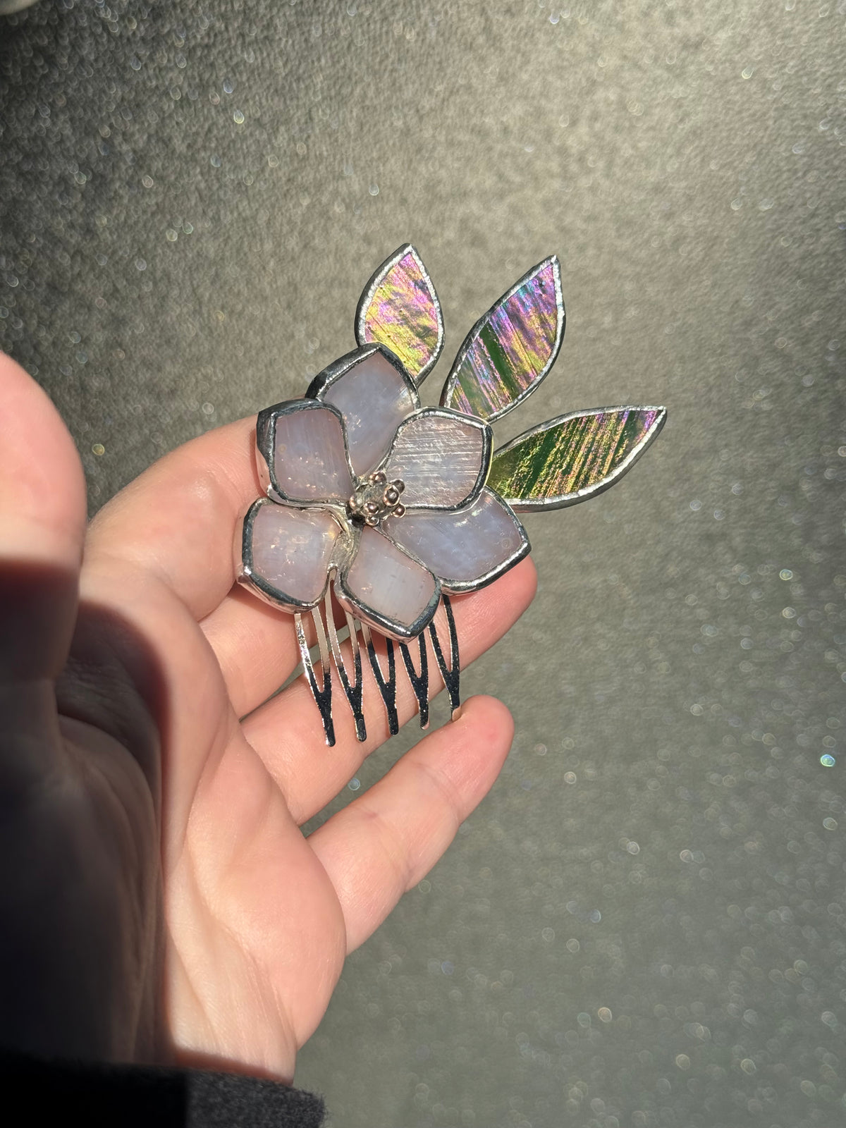 Hair Comb Stained Glass Magnolia Flower CHOOSE COLOR Handmade Floral Accessories