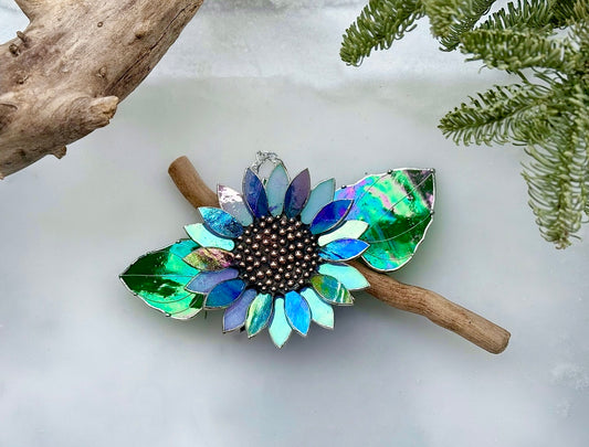 "  . Sunflower Lavender dreams ", stained glass wall decor, tropical flower 3D, Sun catcher, Plant decor