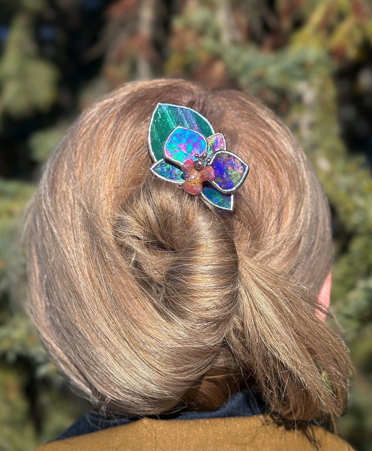 Hair Pin Stained Glass Orchid Flower CHOOSE COLOR Handmade Floral Accessories