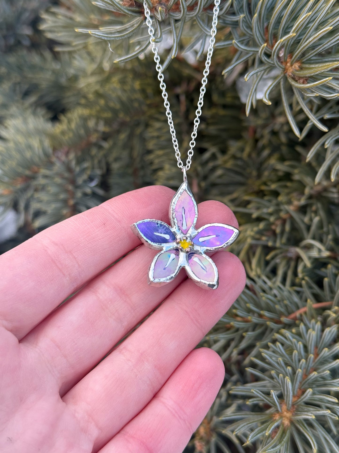 " .  CHOOSE COLOR Necklace Stained glass Forget Me Not flower, Modern art, jewelry