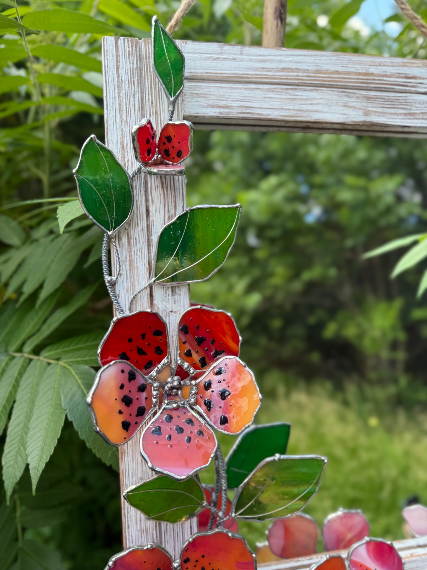 .Hibiscus Stained glass Wall Mirror, 3D Botanical Floral Art ready