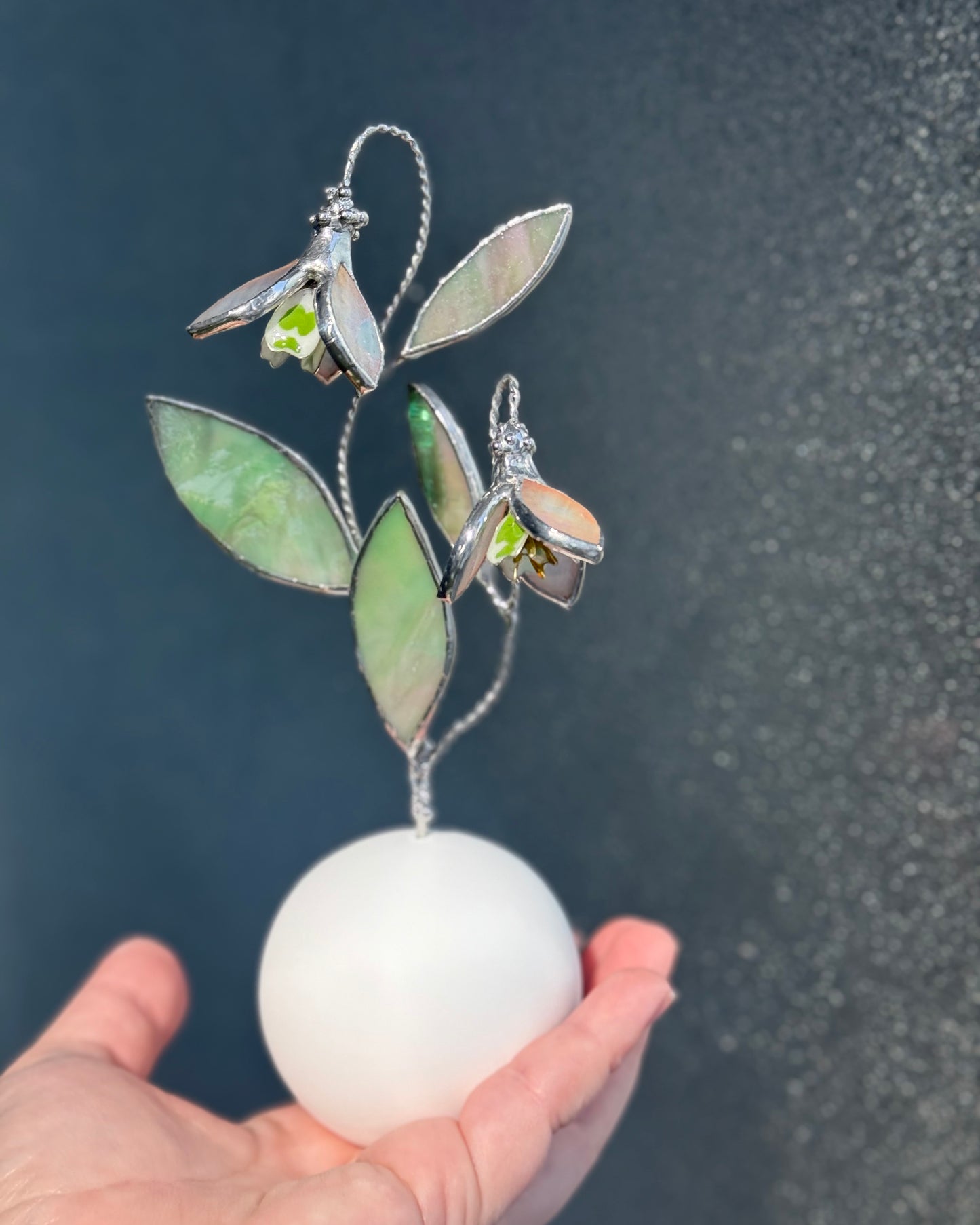 .Snowdrop Artisan Stained Glass Botanical 3D Sculpture