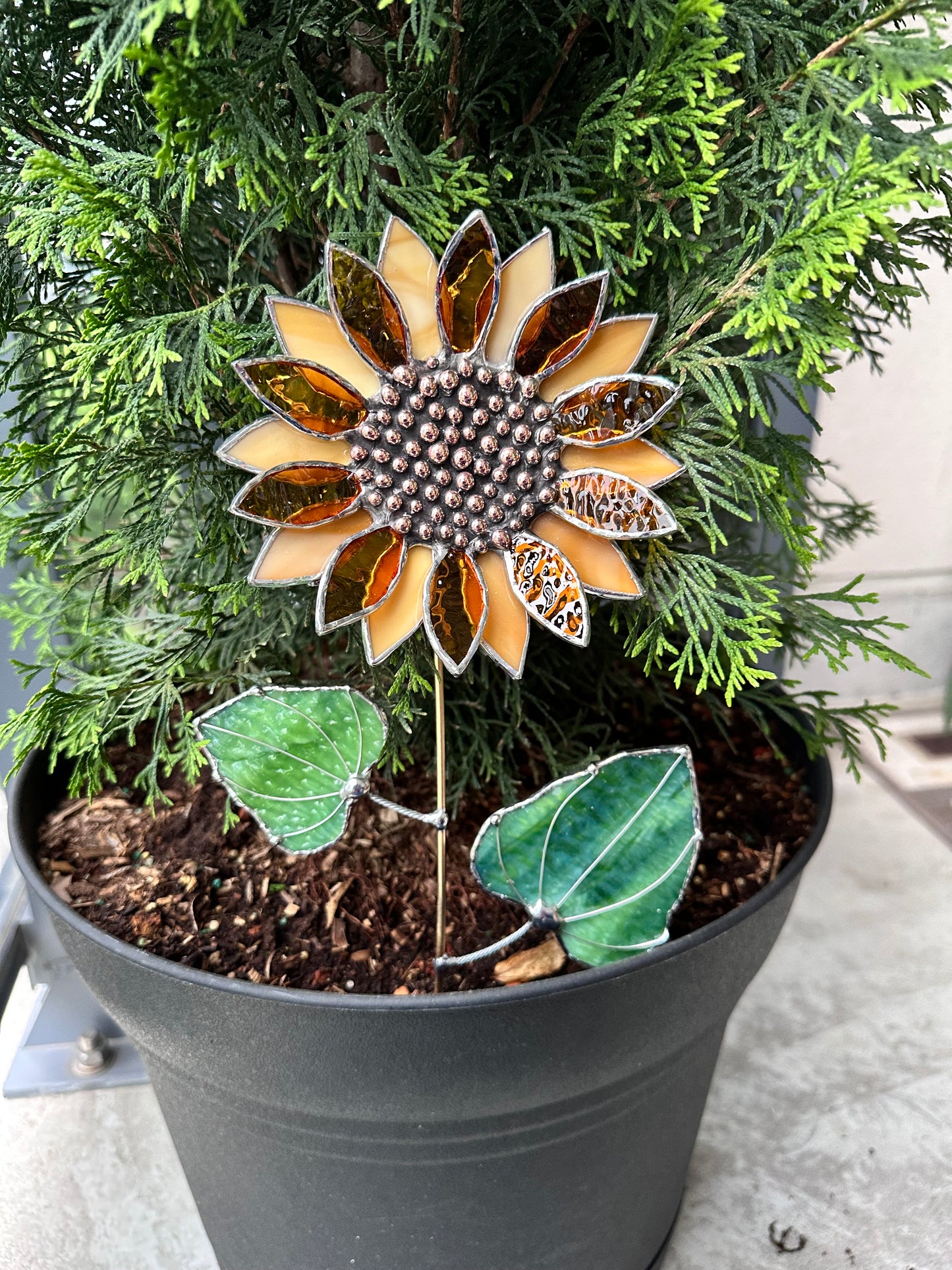 " . Sunflower", stained glass tropical flower 3D, Sun catcher, Table plant decor, Garden stake, Outdoor and gardening, wedding Christmas gift
