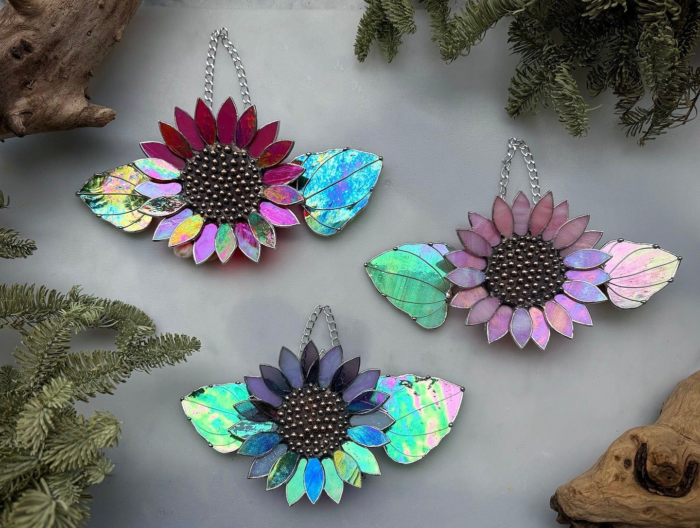 Sunflower Lavender Dreams, Stained Glass Suncatcher, Wall Art Decor ready