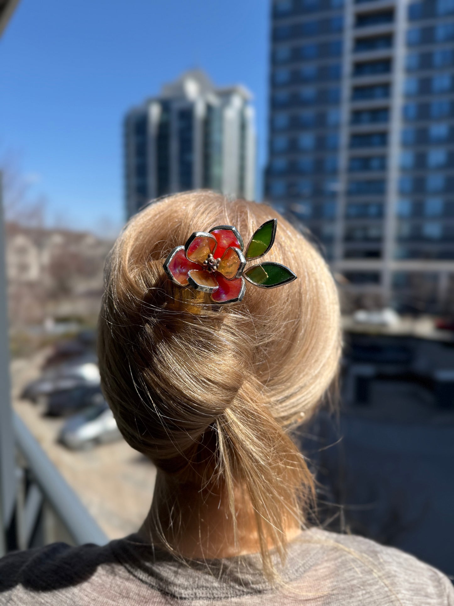 Hair Pin Stained Glass Magnolia Flower CHOOSE COLOR Handmade Floral Accessories