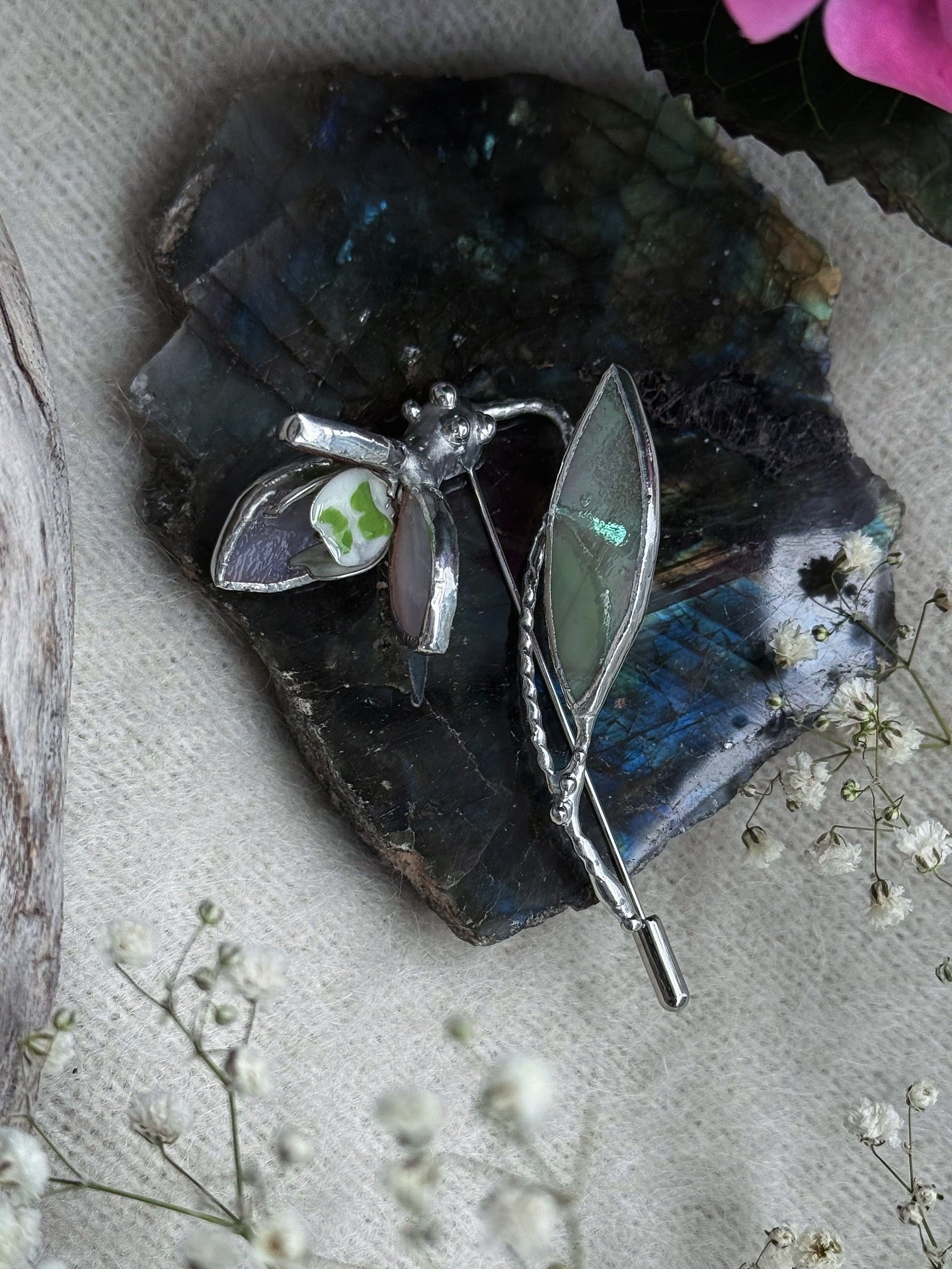 Snowdrop Brooch Statement Stained Glass Floral Pin, Modern Art Jewelry