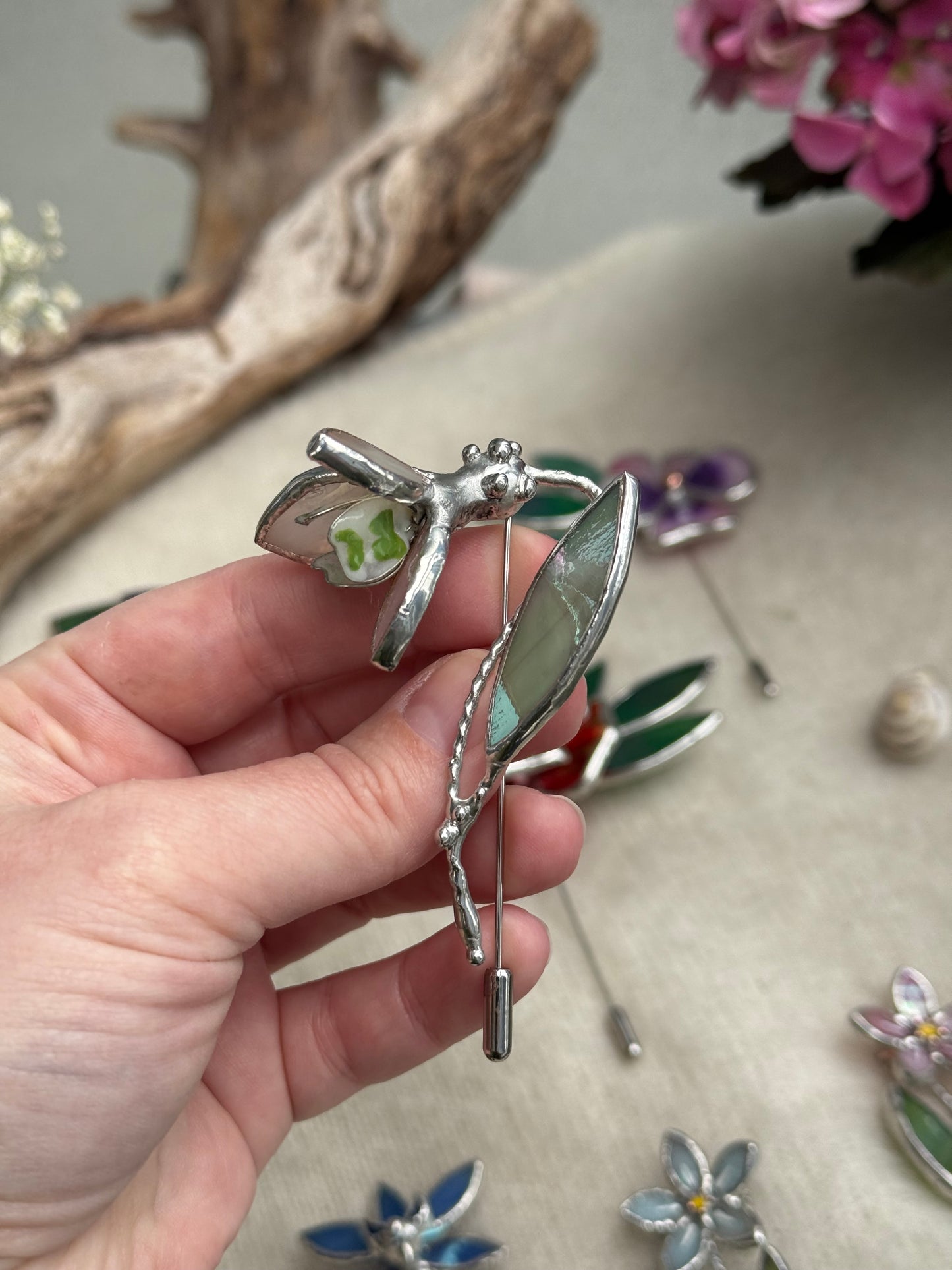 Snowdrop Brooch Statement Stained Glass Floral Pin, Modern Art Jewelry