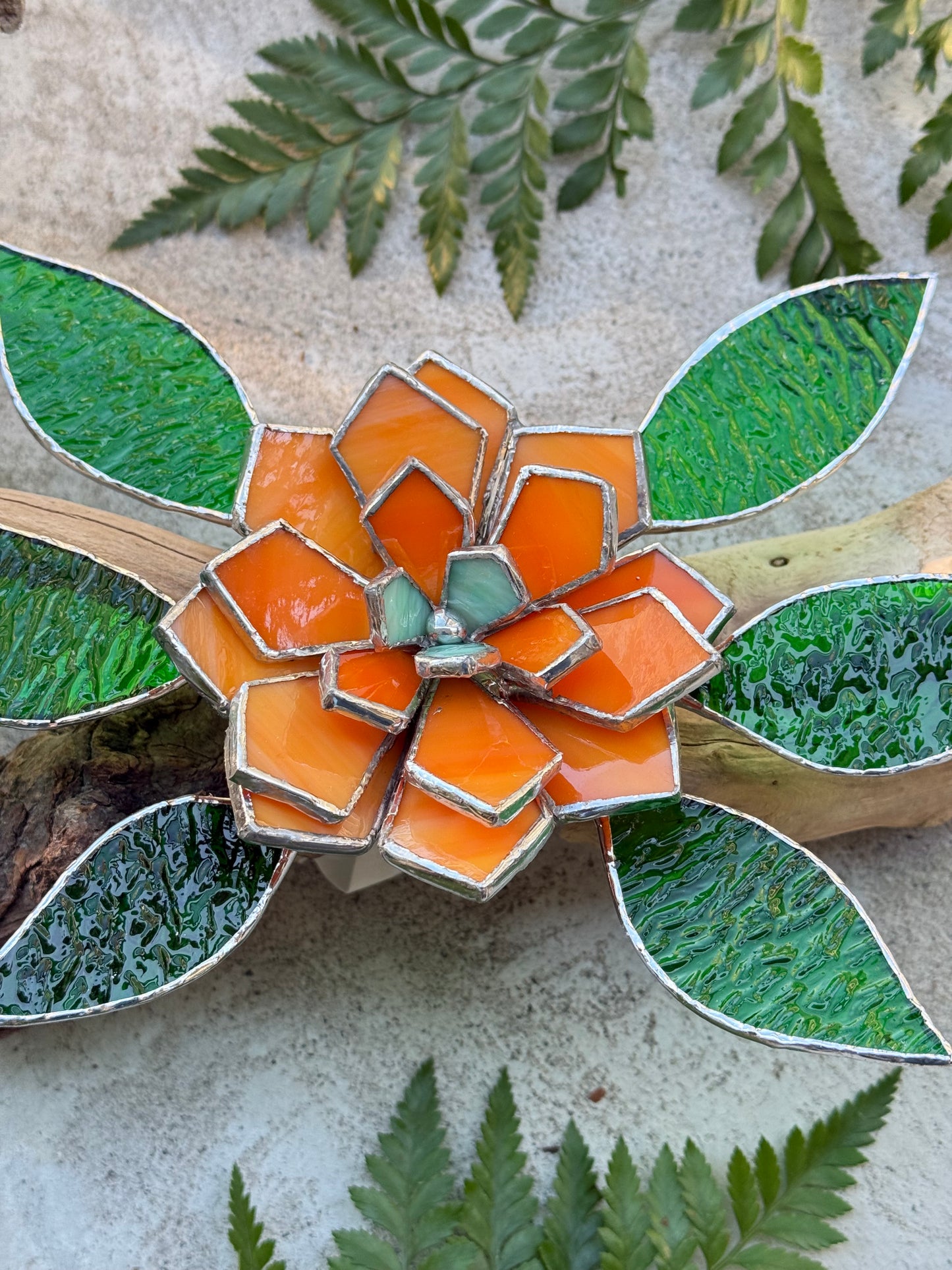 .Tropical flower Stained Glass Driftwood Wall Decor Suncatcher