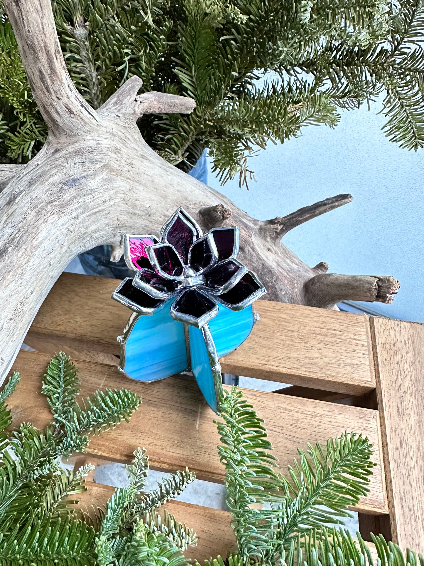 mirrored pot plant Cactus Purple Mirrored Handmade 3D Stained Glass Table Pot Decor – Aura-Terrariums