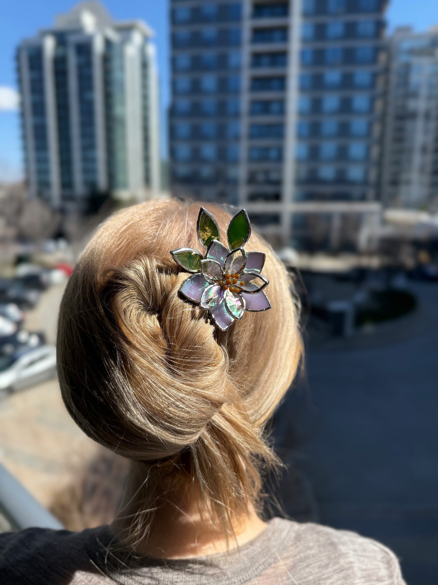 Hair Pin Stained Glass Lotus Flower CHOOSE COLOR Handmade Accessories