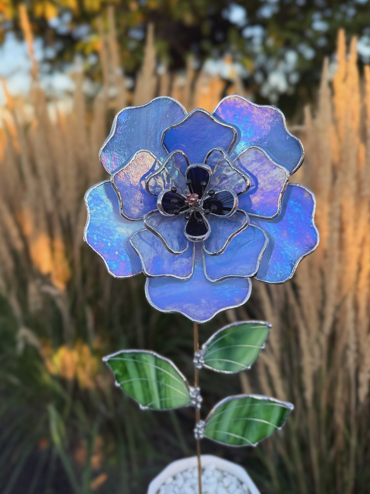 " . Blue lavender Peony Iridescent" Stained glass tropical flower 3D, Sun catcher, Table plant, Garden stake, wedding decor, Christmas gift, available new