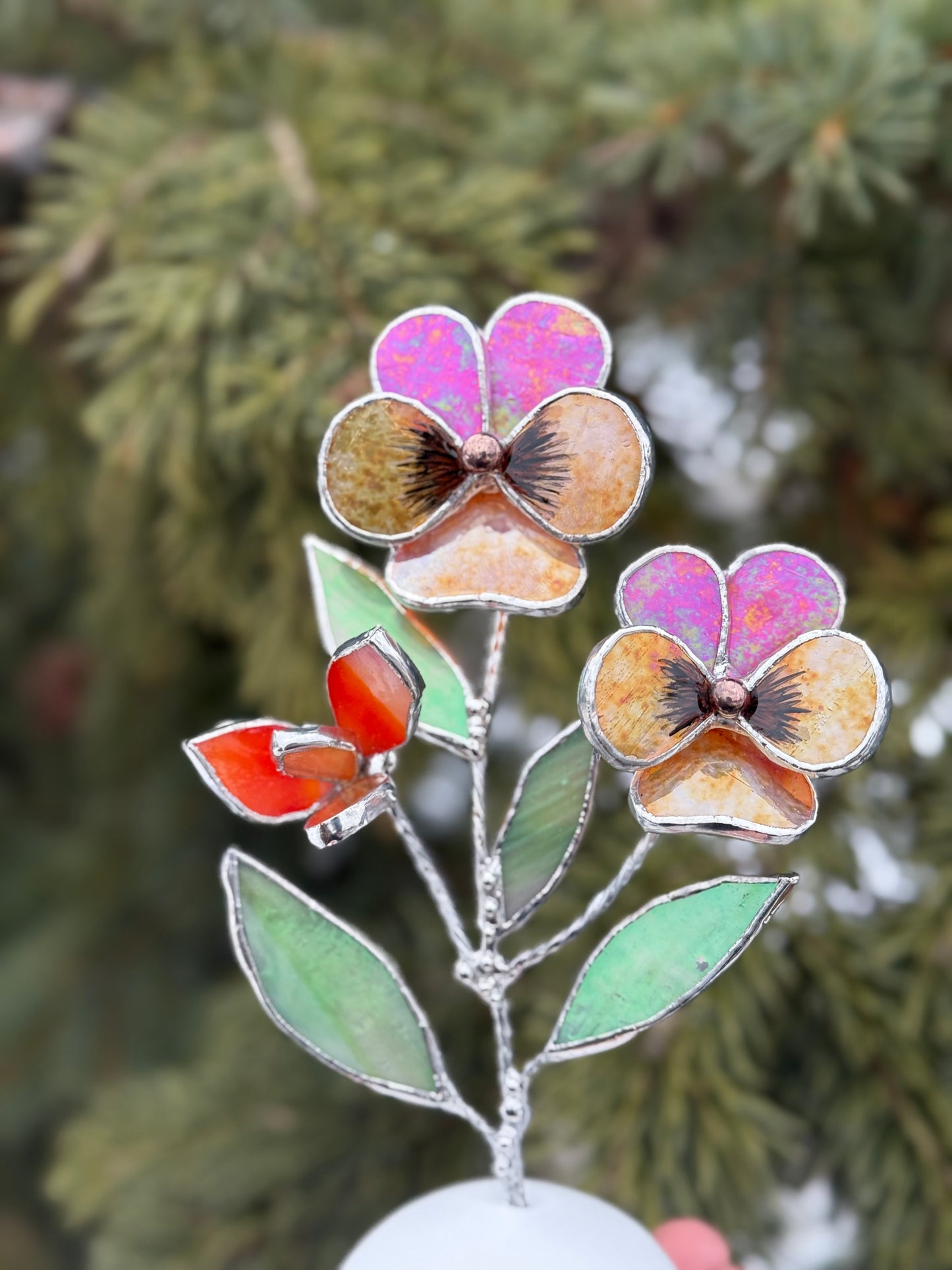 .Pansy Flower in a base, CHOOSE COLOR Stained Glass Botanical Decor