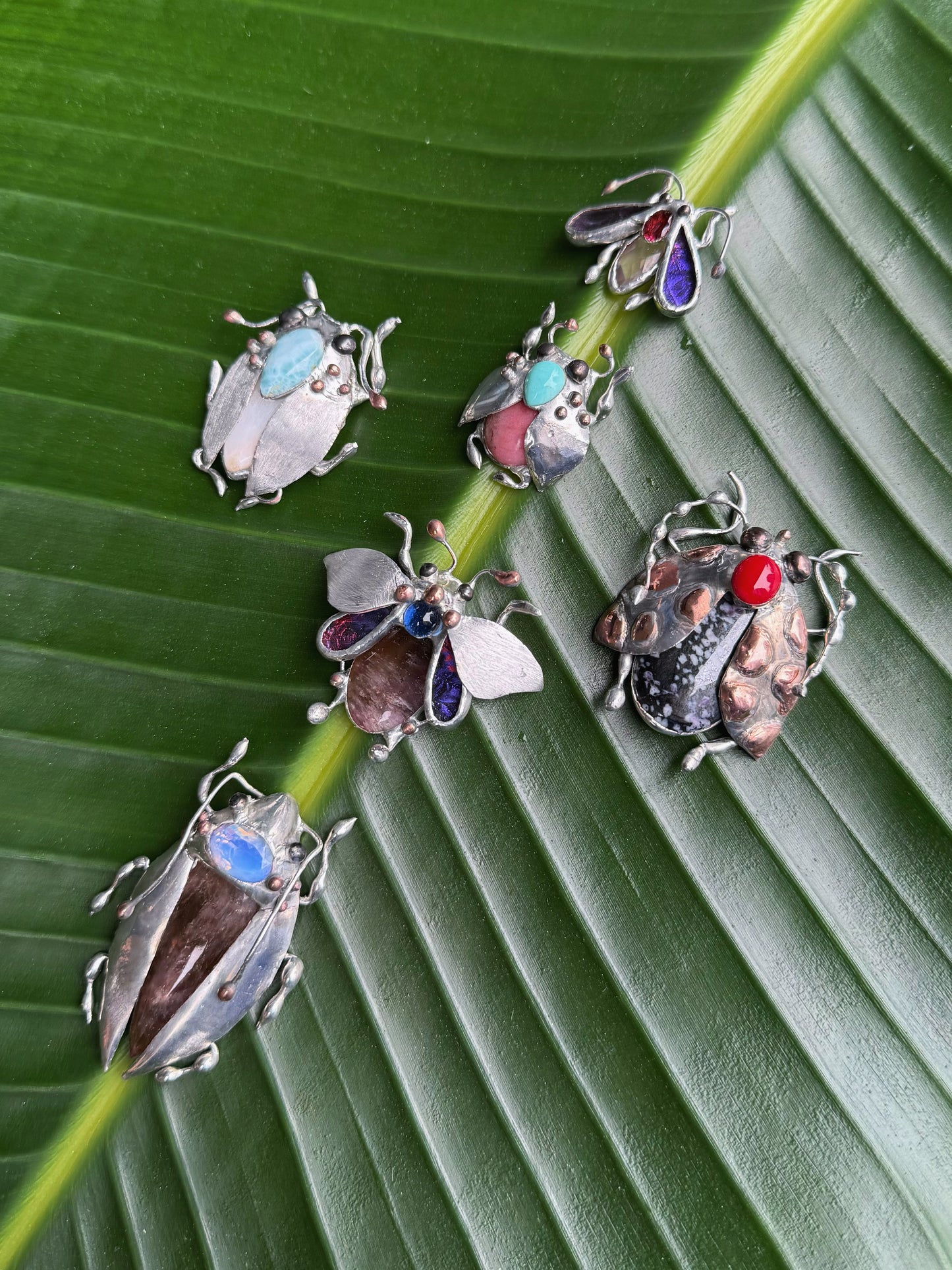 CHOOSE INSECT Brooch or Necklace Beetle with Gemstones, Artisan Jewelry Bug