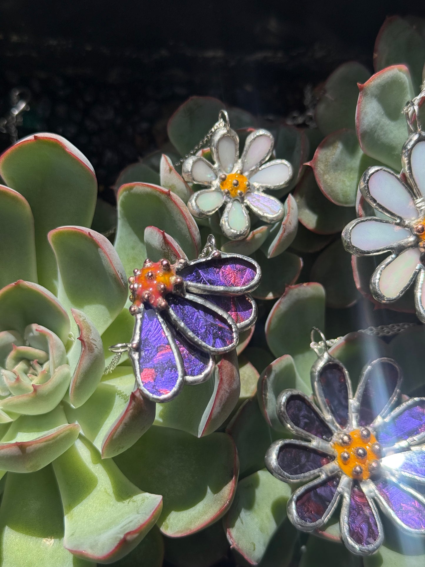 Echinacea Purple & Pink, Stained Glass Necklace or Brooch, Handmade Botanical Jewelry