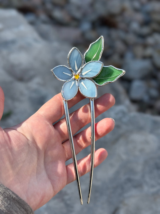 Hair Pin Stained Glass Forget Me Not Flower CHOOSE COLOR Handmade Accessories