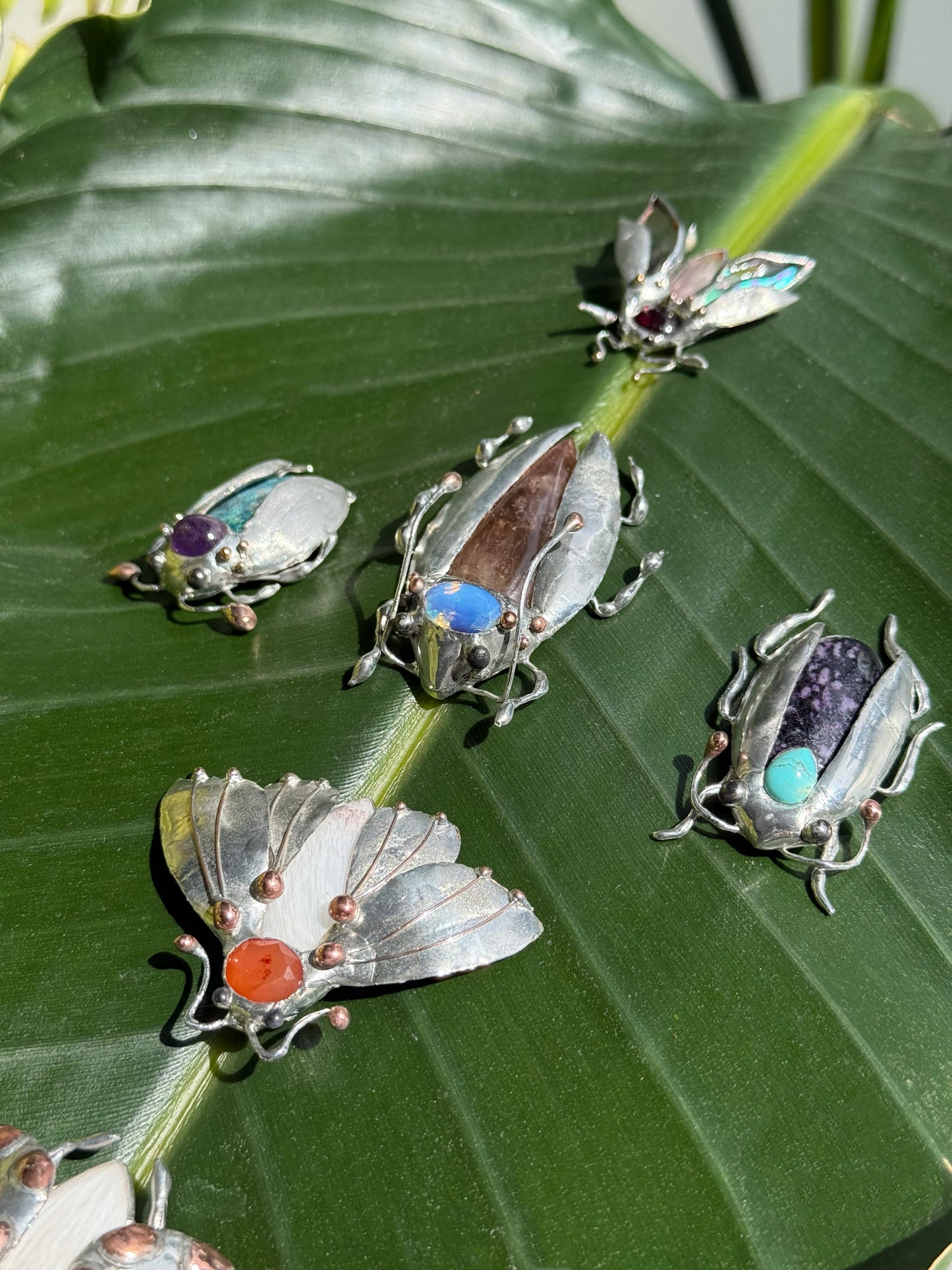 CHOOSE INSECT Brooch or Necklace Beetle with Gemstones, Artisan Jewelry Bug