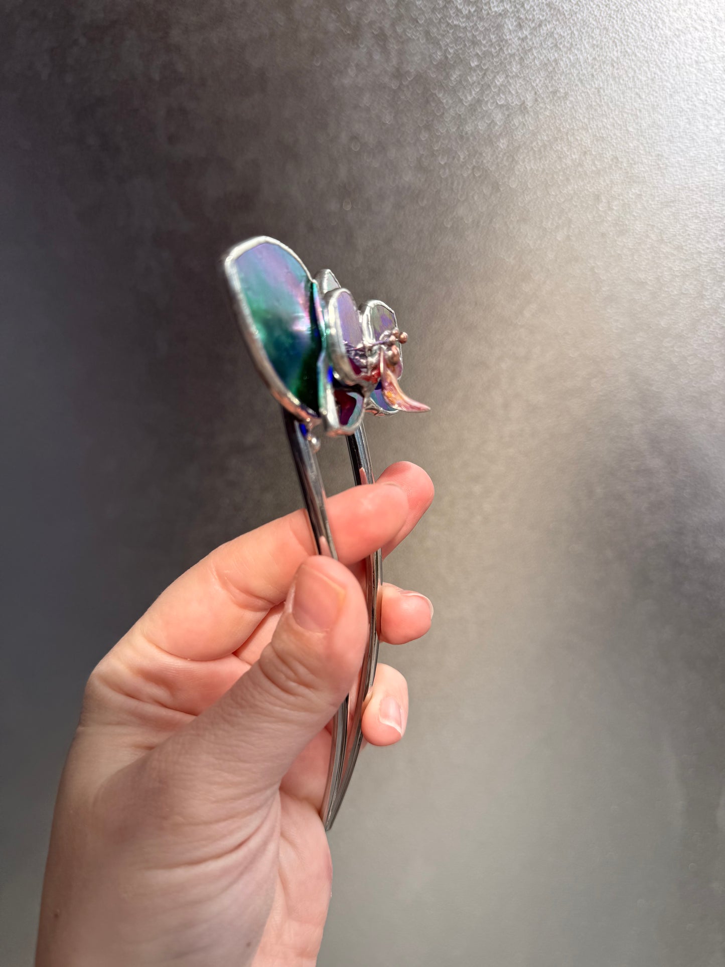 Hair Pin Stained Glass Orchid Flower CHOOSE COLOR Handmade Floral Accessories